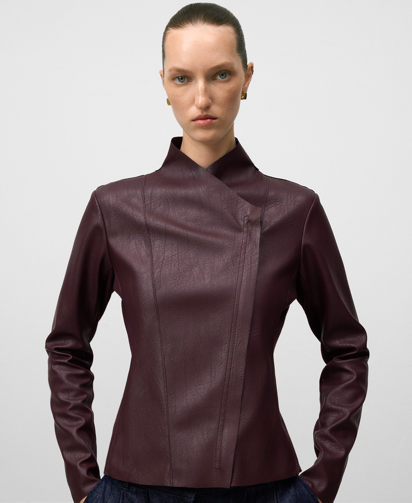 Leather-Non-Leather biker jacket woman image number 0