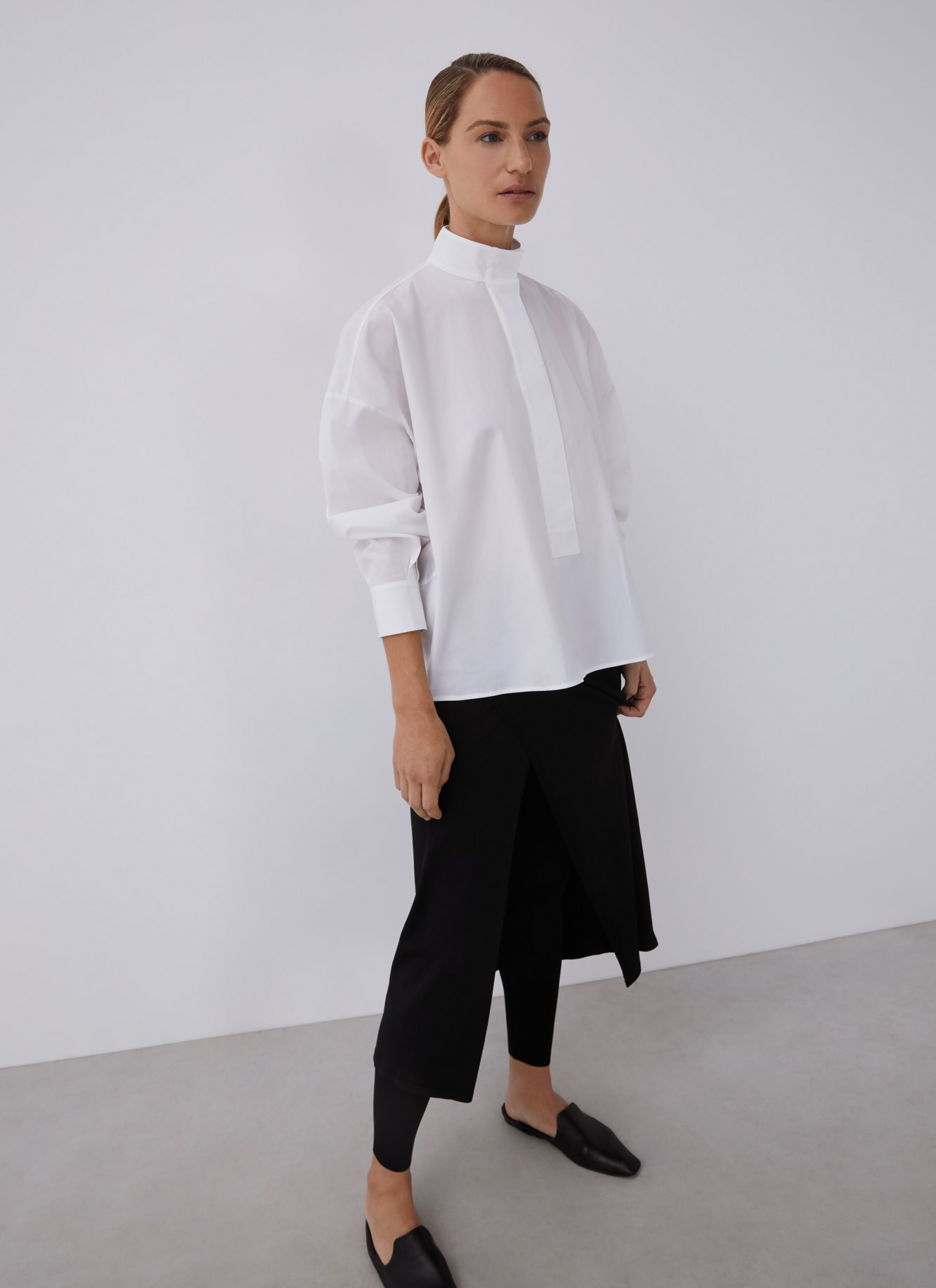 Oversize shirt with mandarin collar image number 5