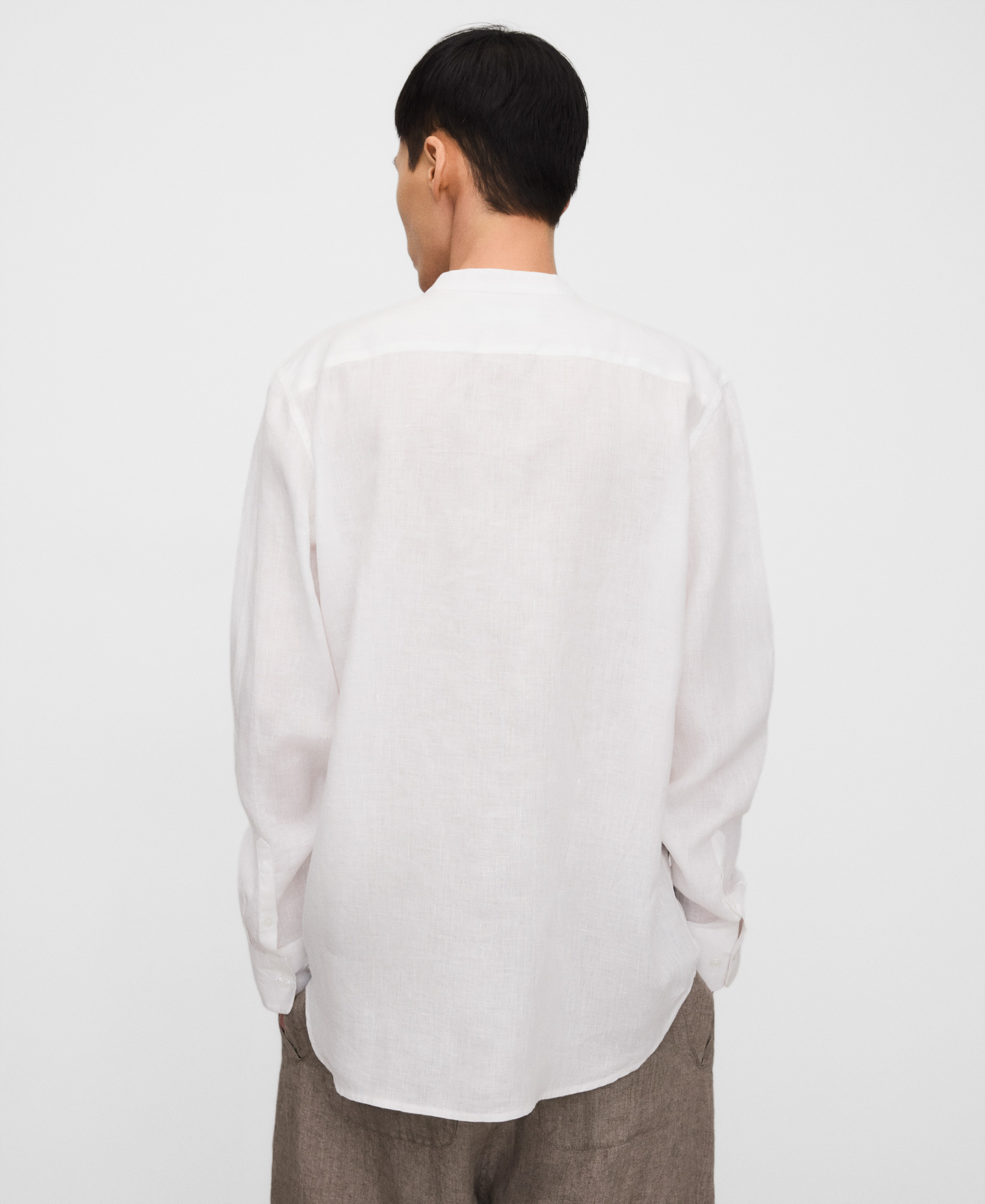 Linen regular fit mandarin collar shirt image number 2