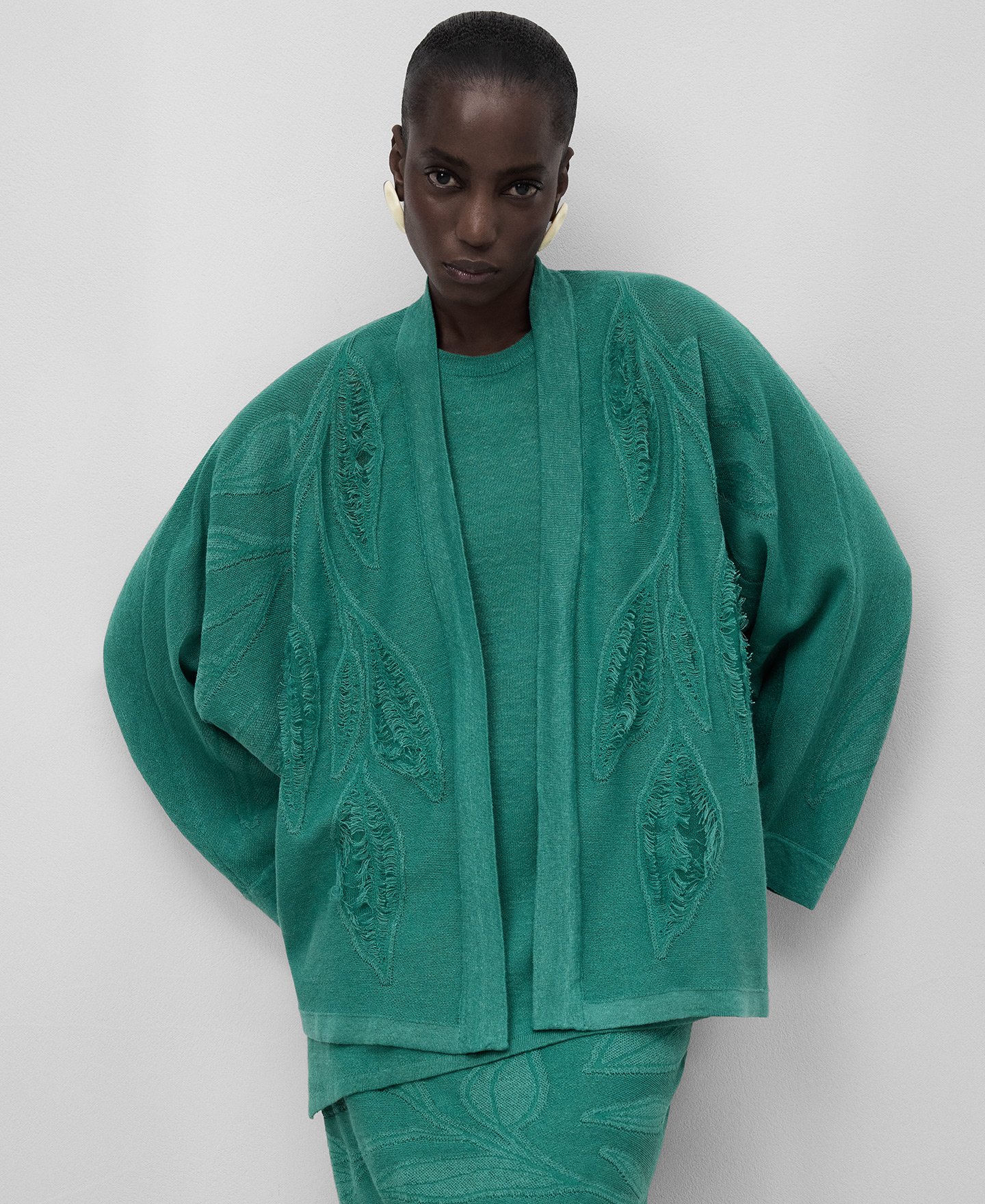 Chaqueta hojas punto jacquard mujer image number 0