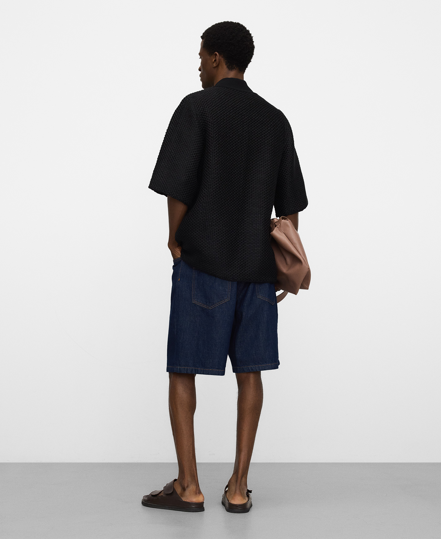 Raffia texture bomber collar polo shirt image number 2