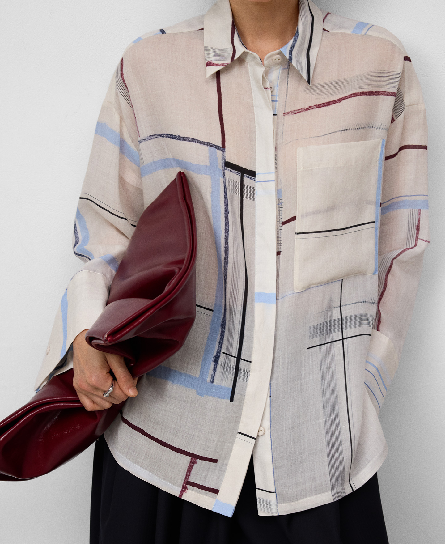 Ramie printed oversize shirt woman image number 4