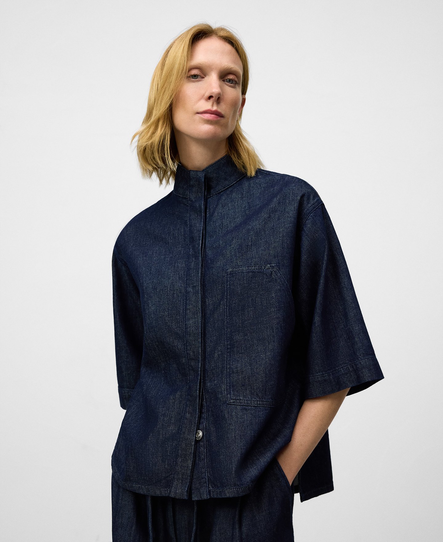 Cotton denim boxy shirt woman image number 0