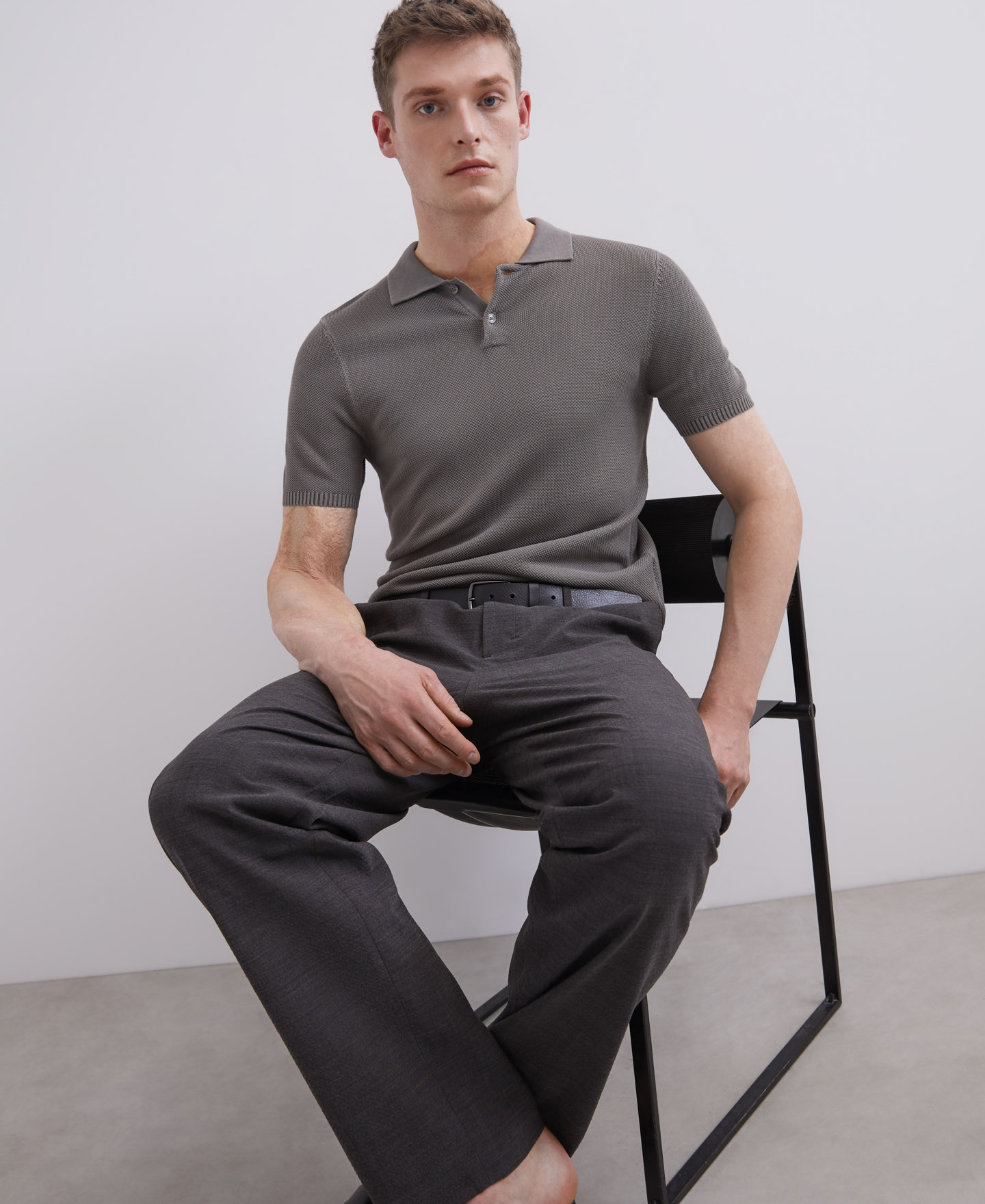 Stone pique shirt collar polo shirt image number 0