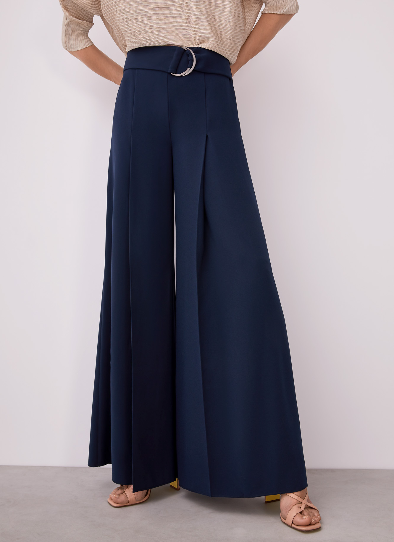 Wide trousers with darts and belt image number 0