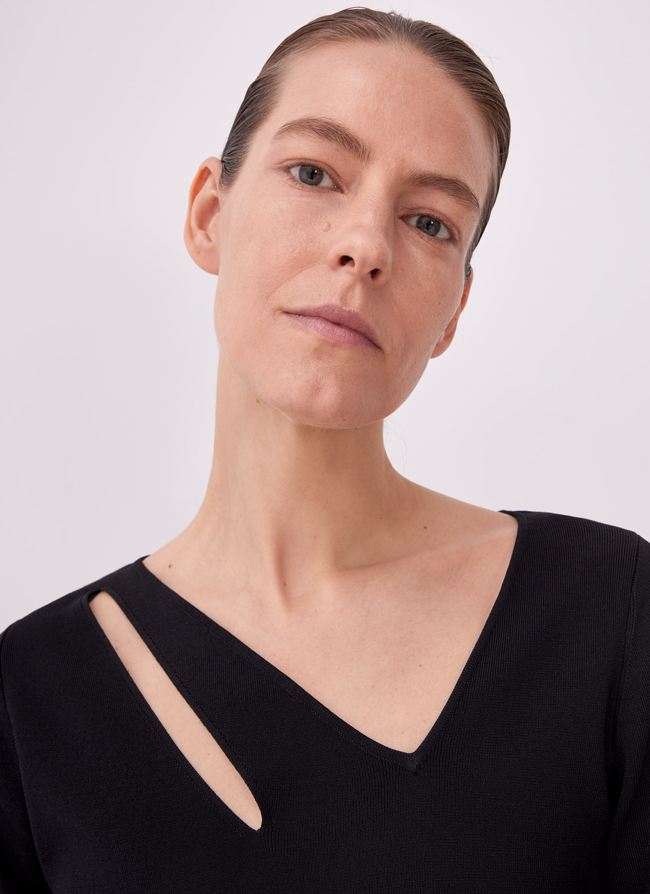 Knit sweater with asymmetric neckline image number 1