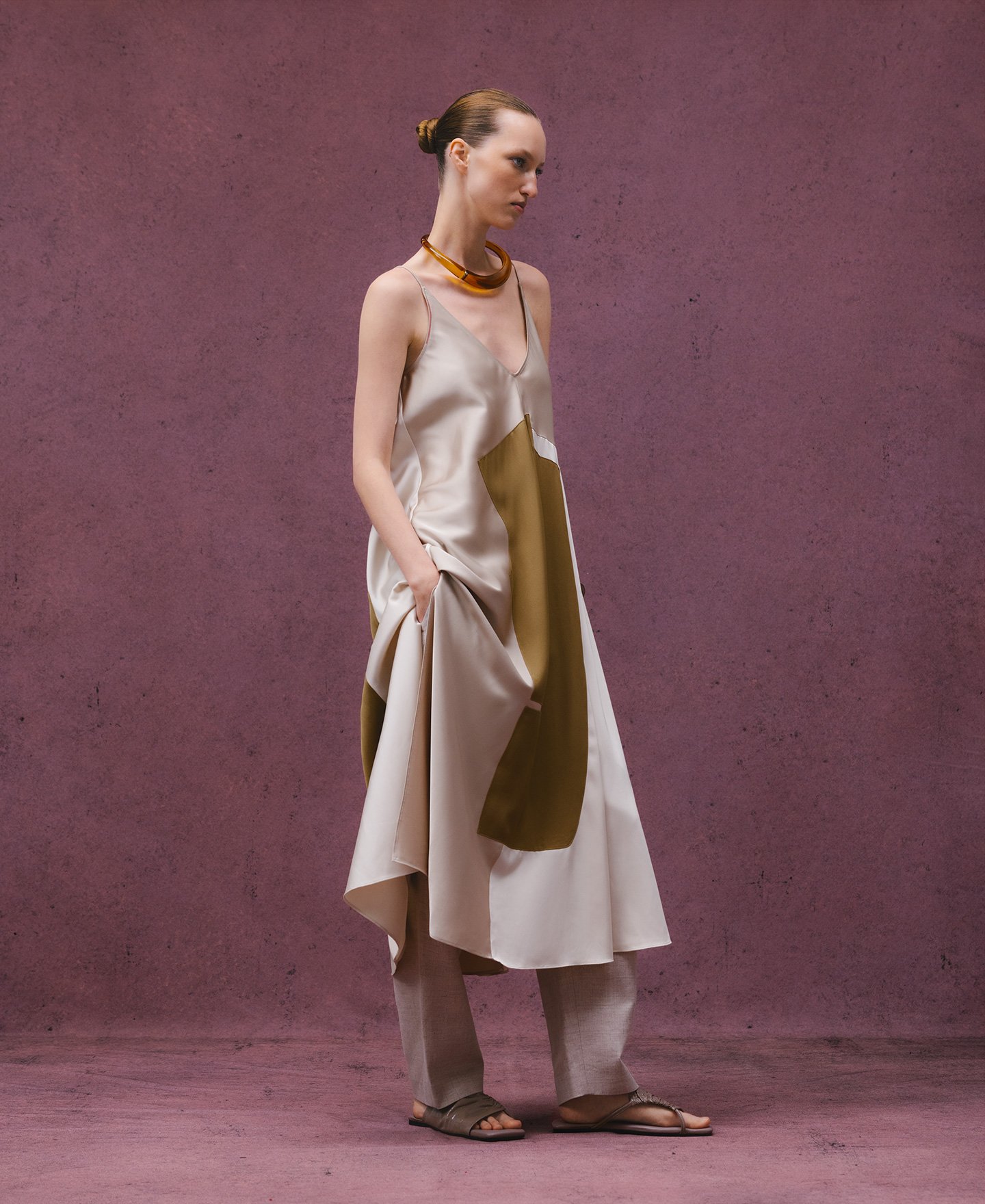 Slip dress with overlay pieces woman image number 1