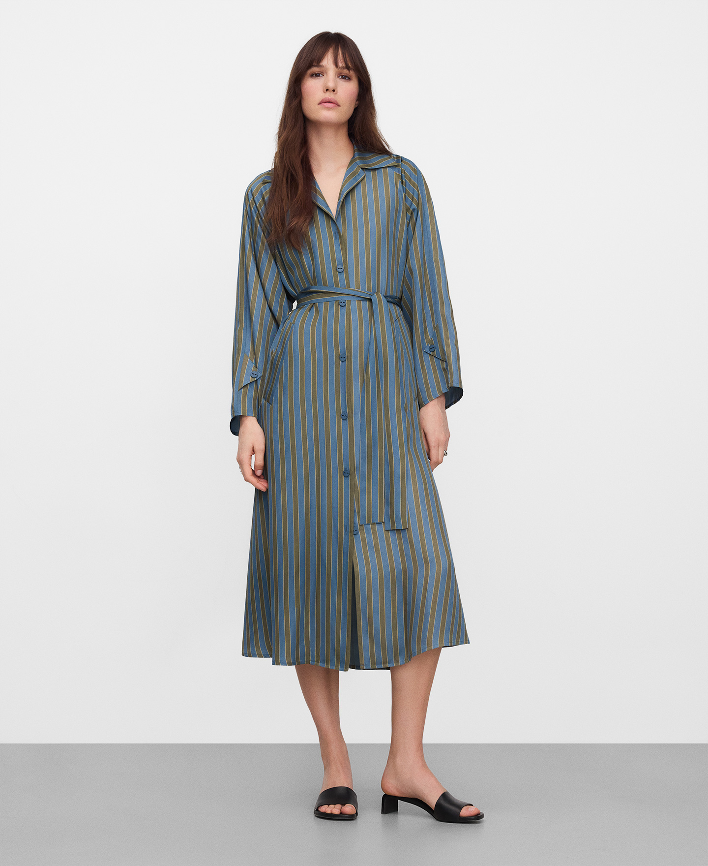 Vestido camisero asim&eacute;trico rayas image number 4