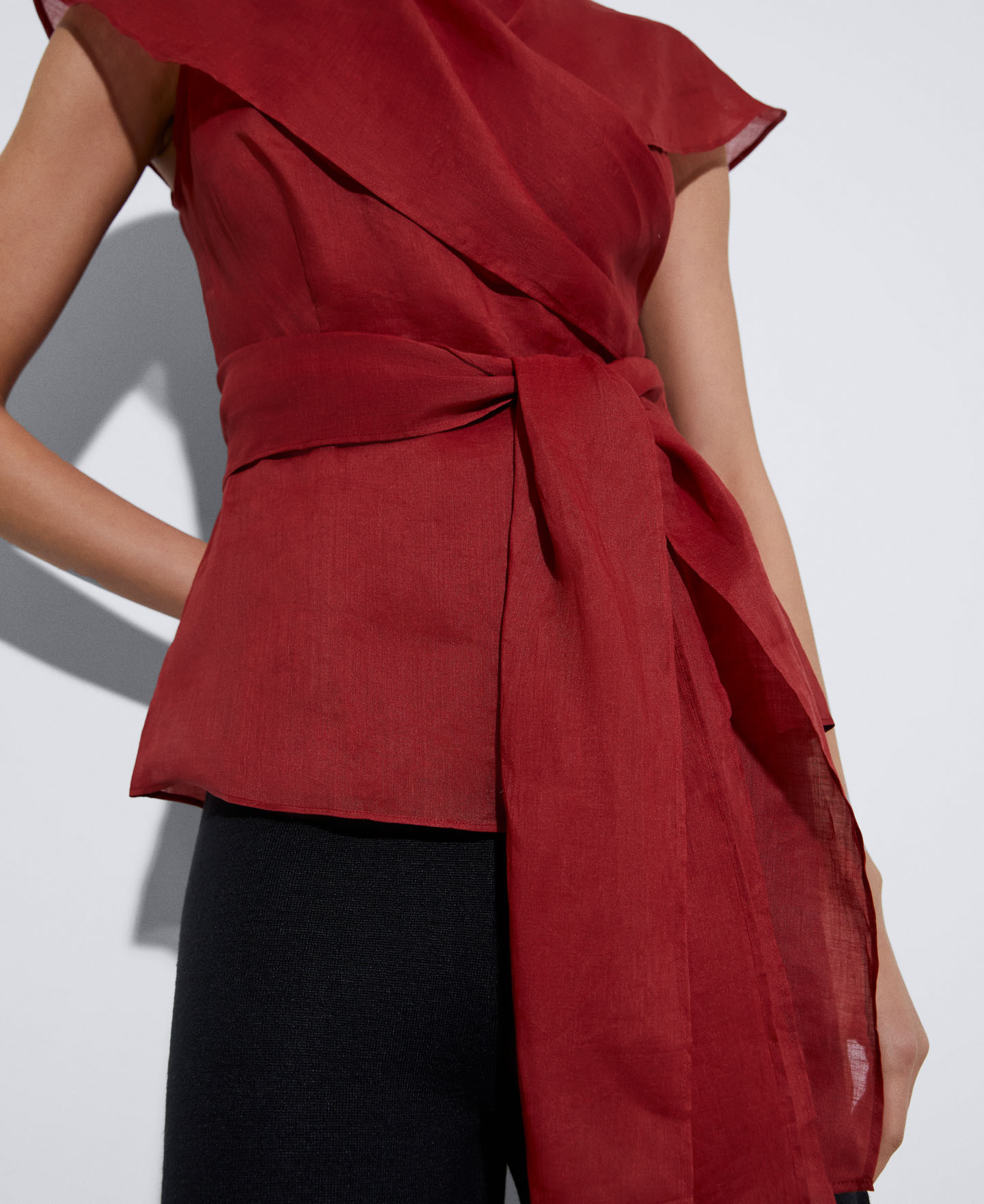 Cropped shawl top with shawl collar image number 3
