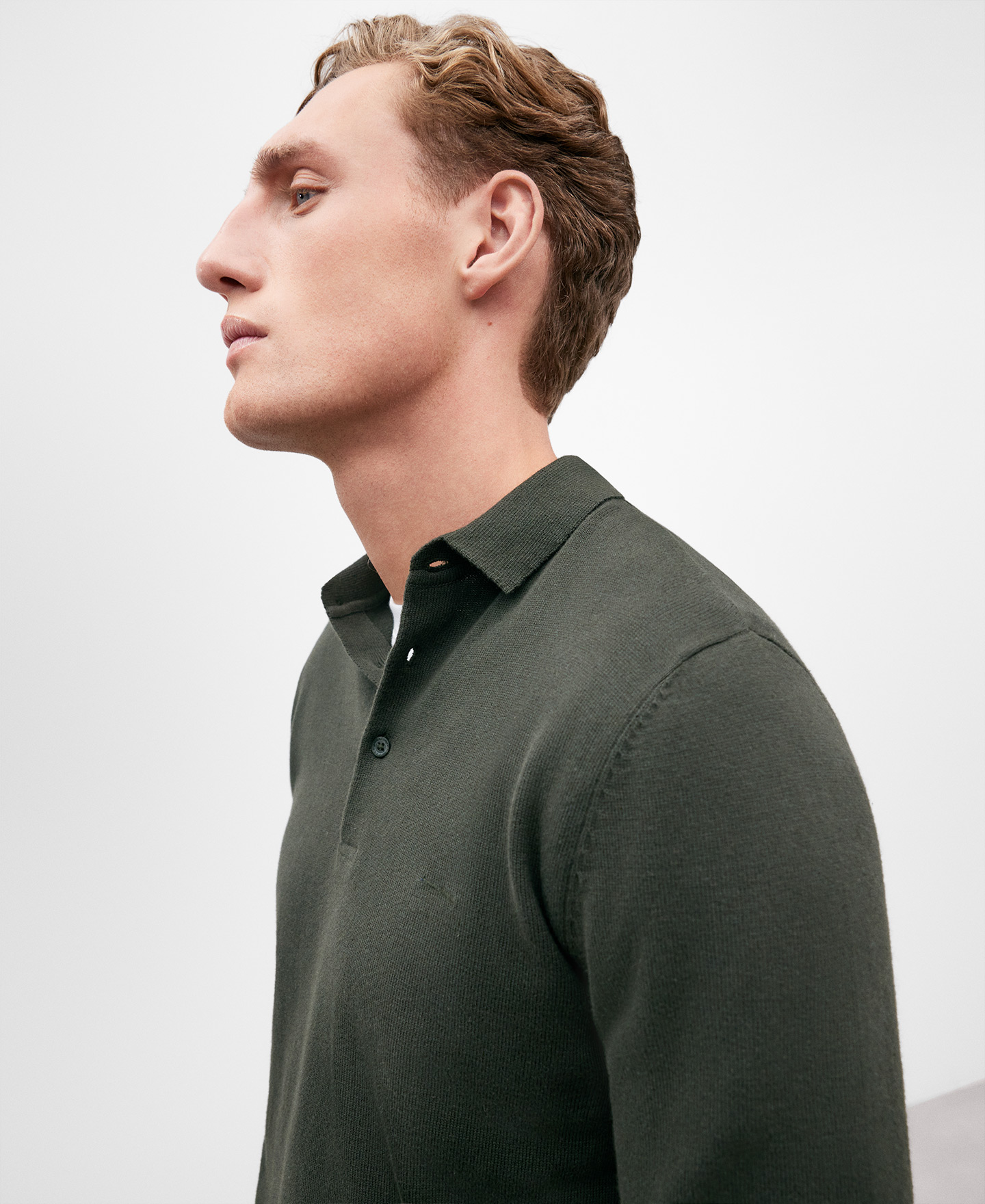 Green cotton wool polo shirt for men image number 3