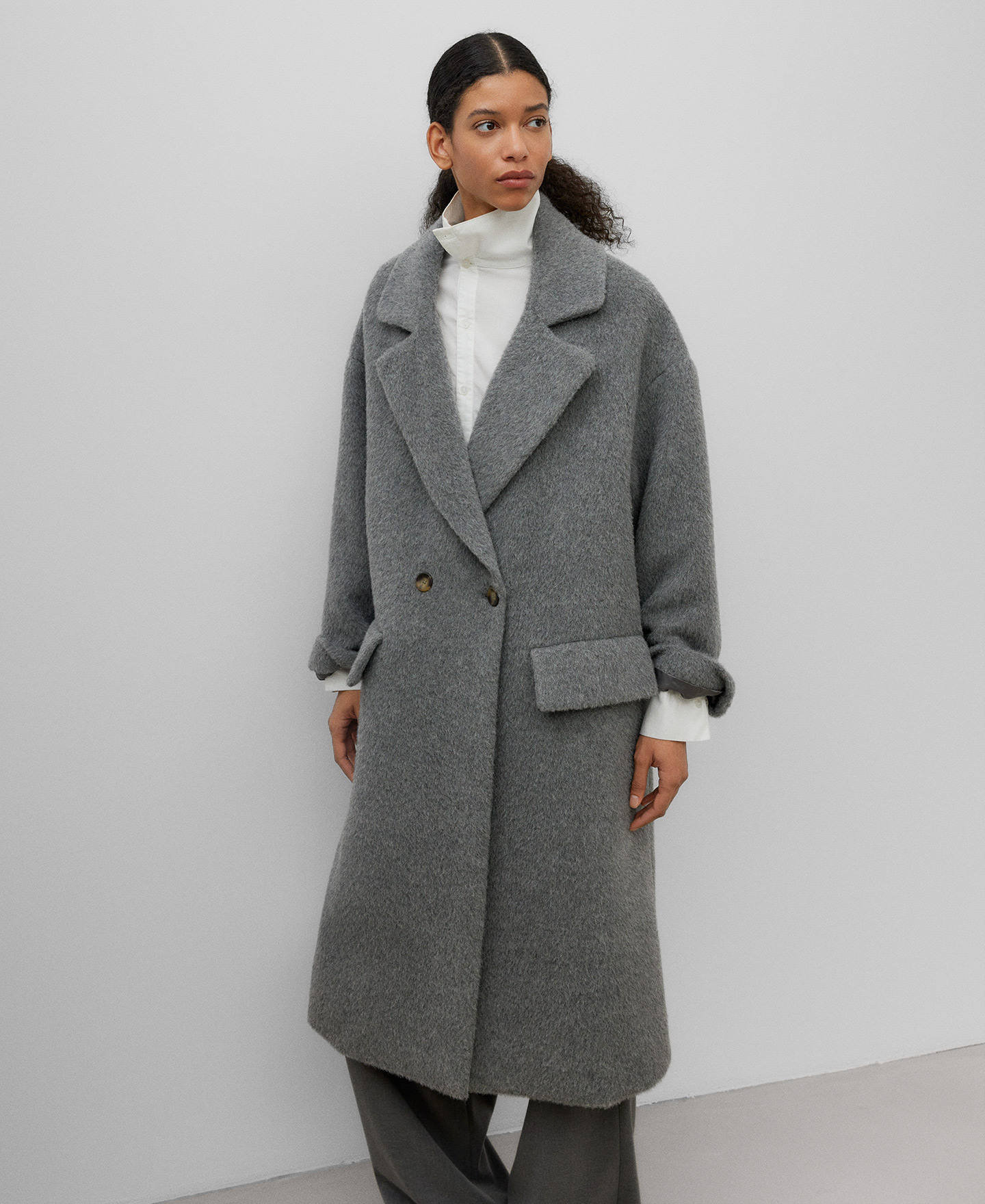 Grey alpaca woven coat for women image number 0