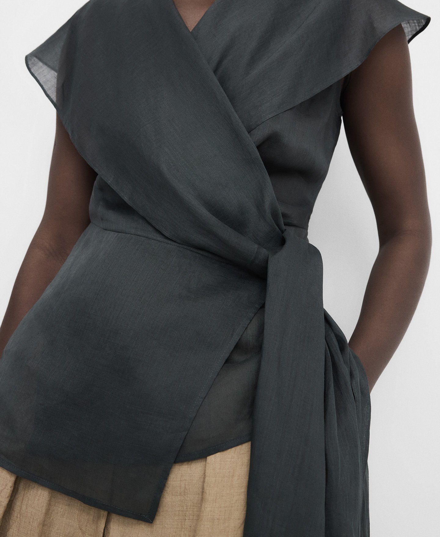 Ramie shawl collar wrap top image number 3