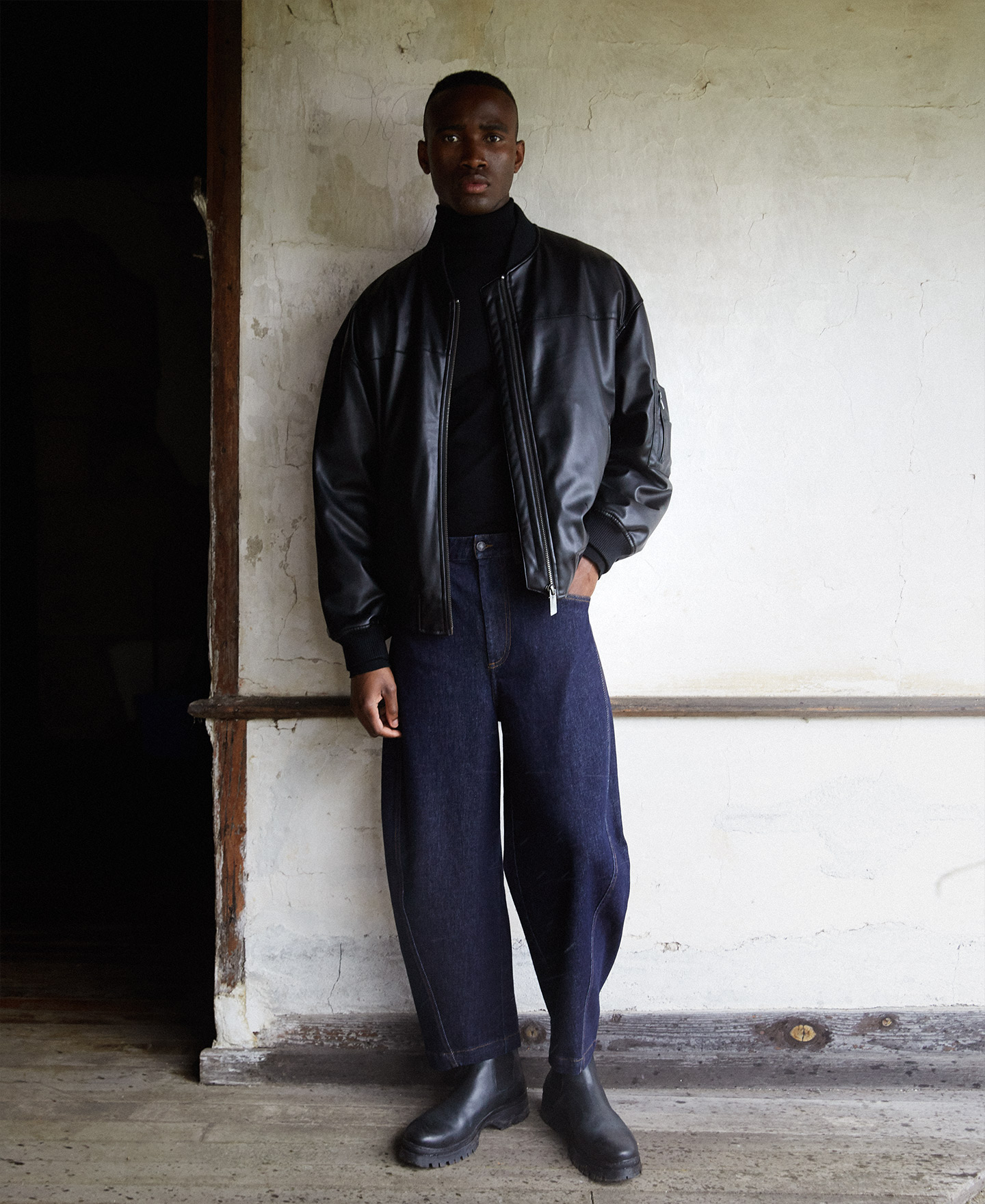 Leather texture oversize bomber image number 0
