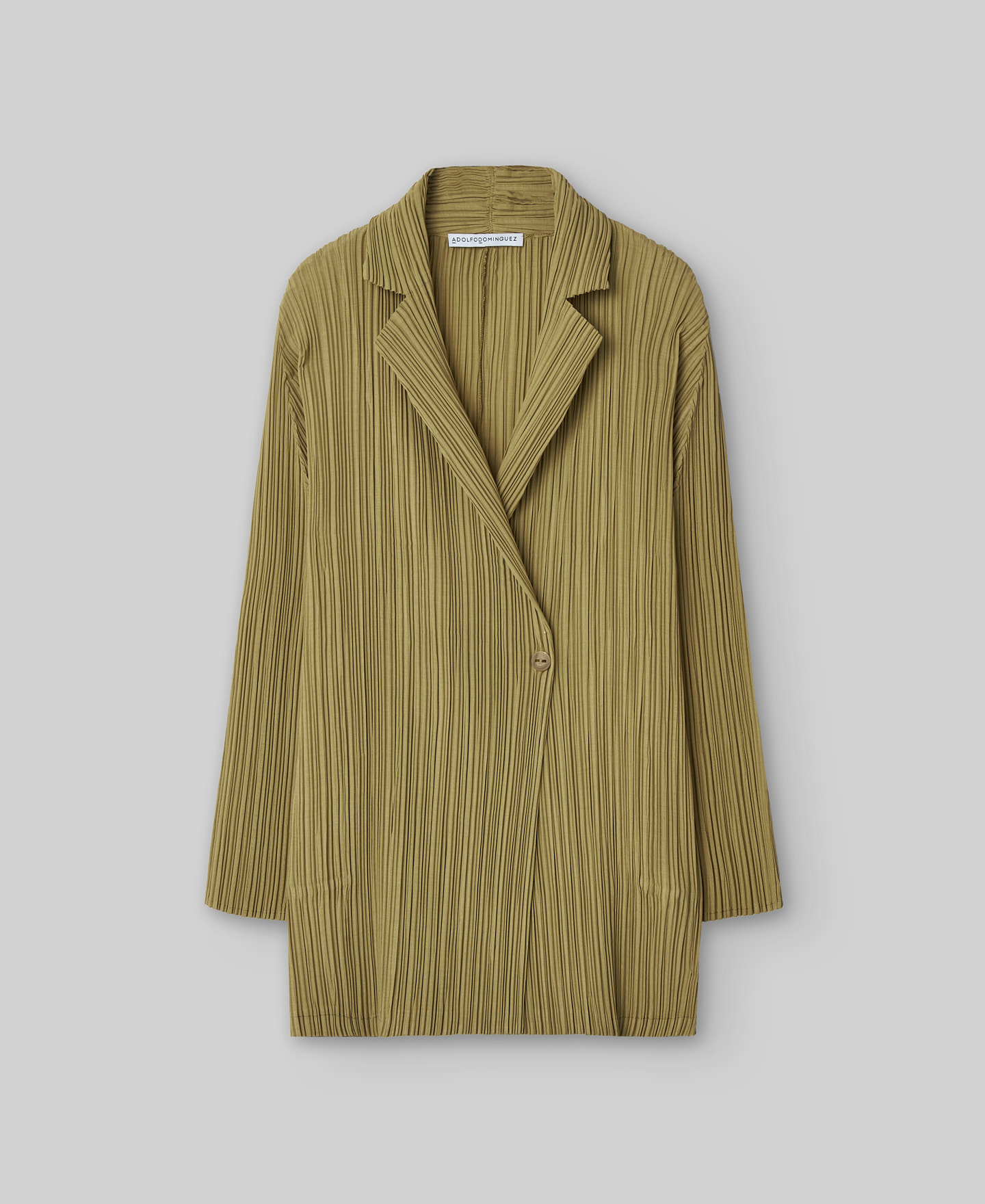 Green crinkle long blazer woman image number 4