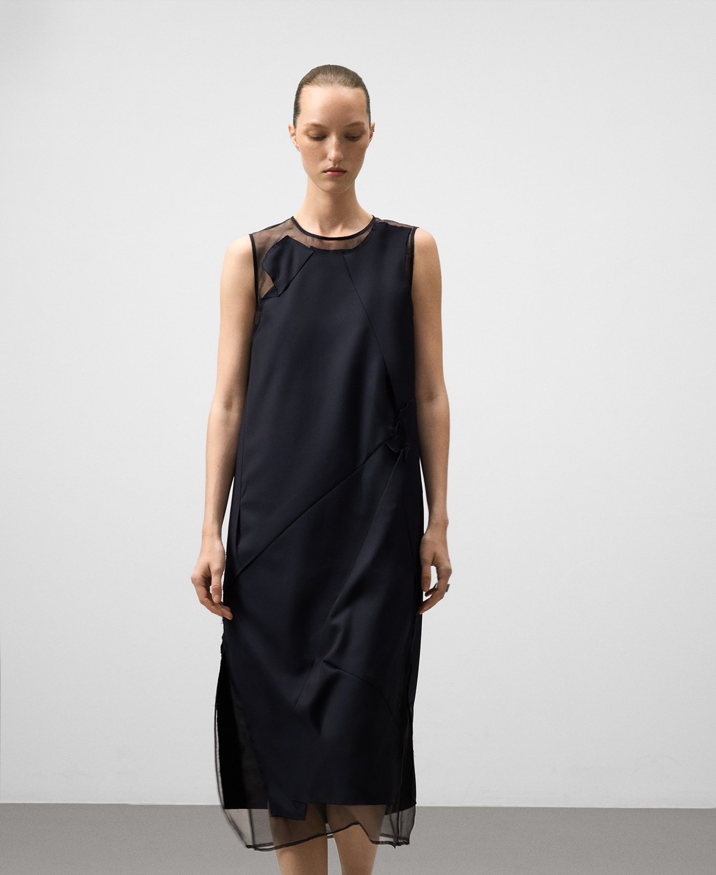 Vestido combinado efecto arrugado mujer image number 0