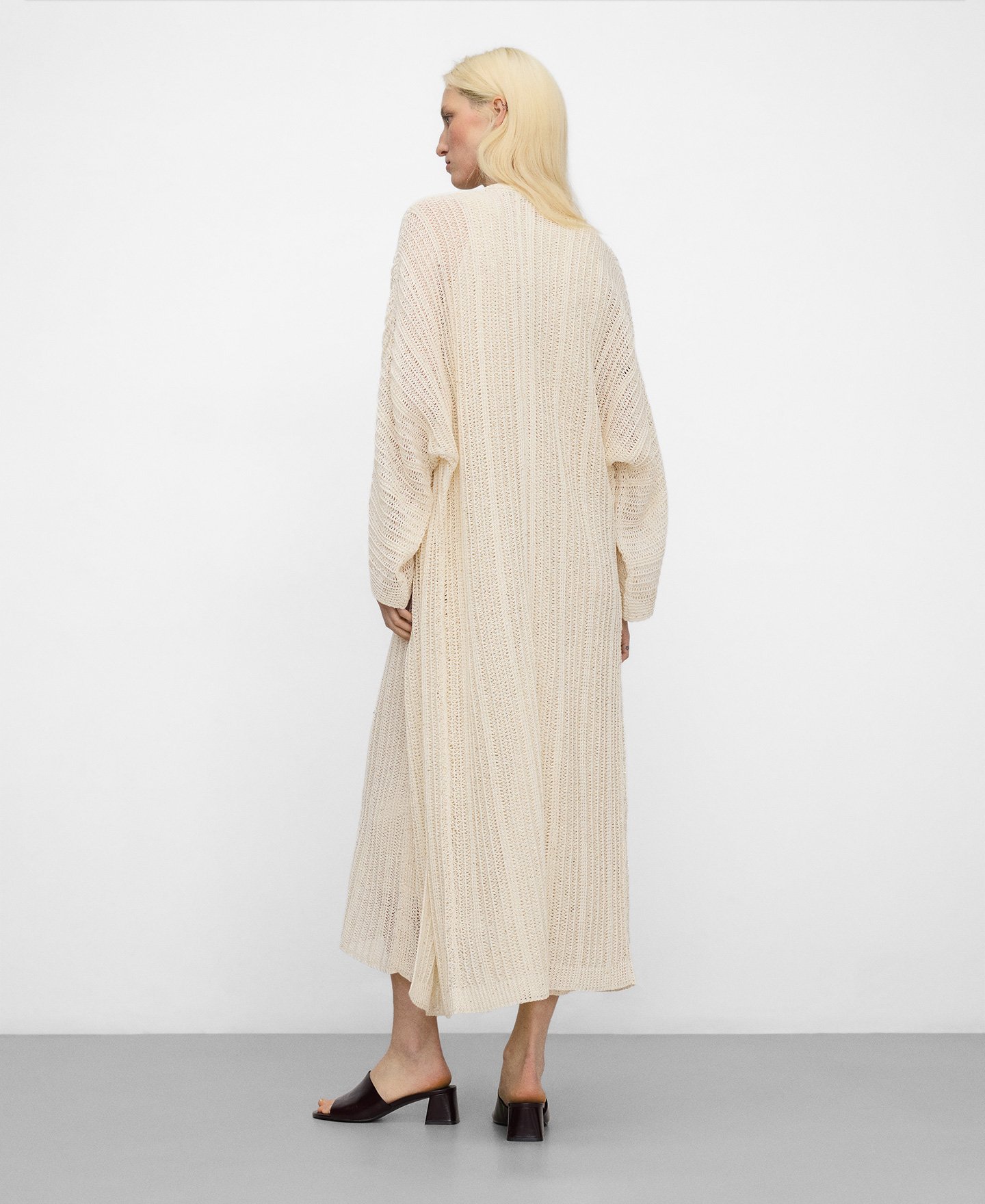 Long openwork knit kimono jacket image number 2