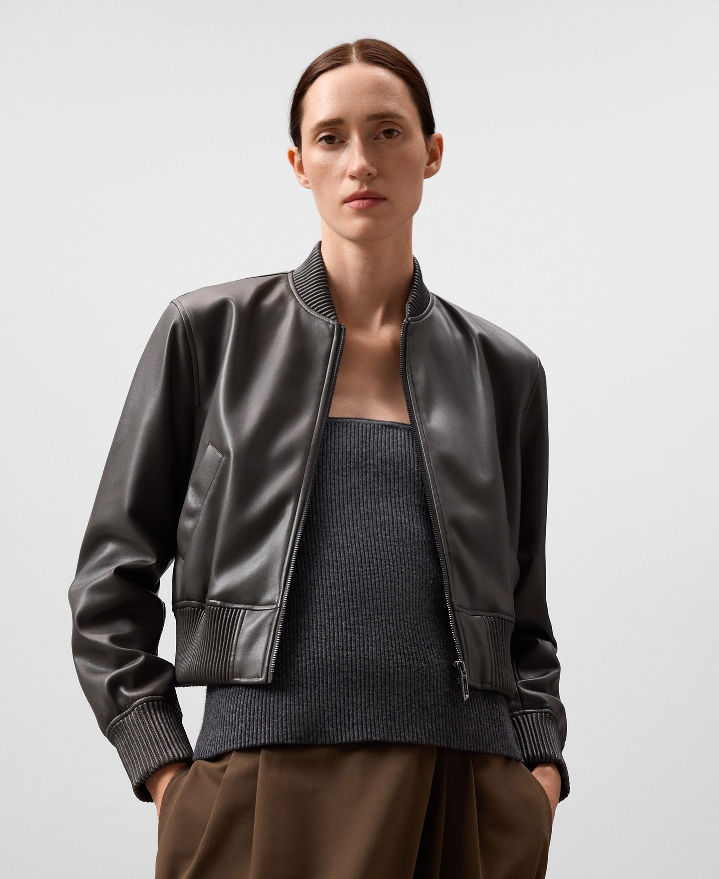 Leather-Non-Leather bomber jacket woman image number 0