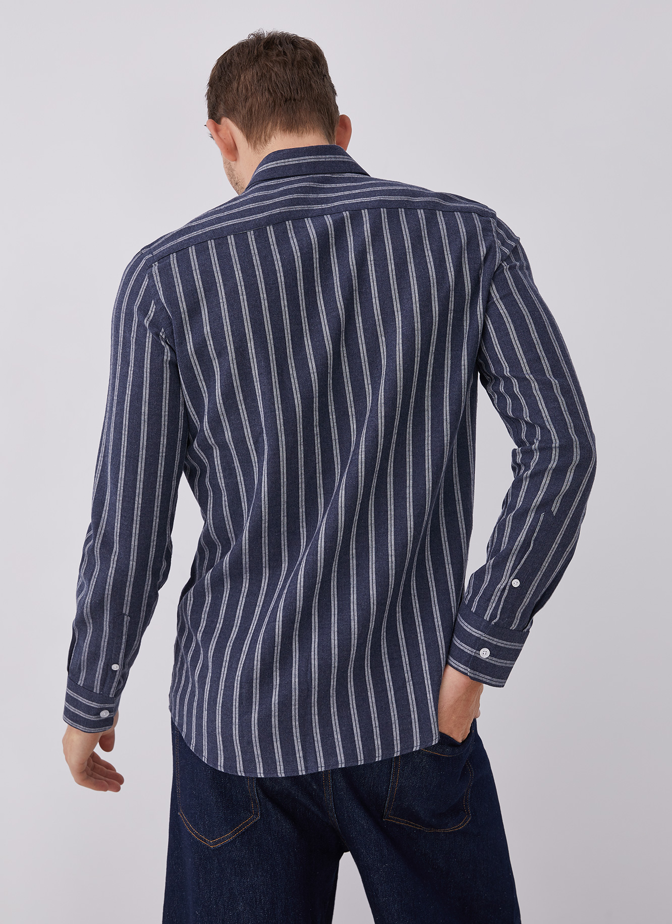 Double striped cotton shirt image number 1