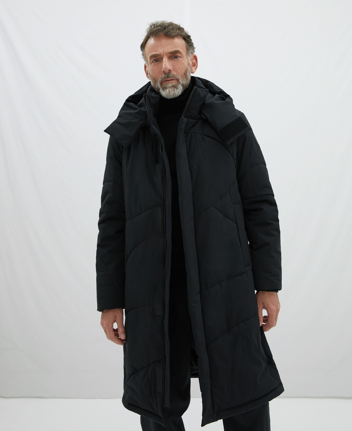 Long padded jacket stitching details image number 0