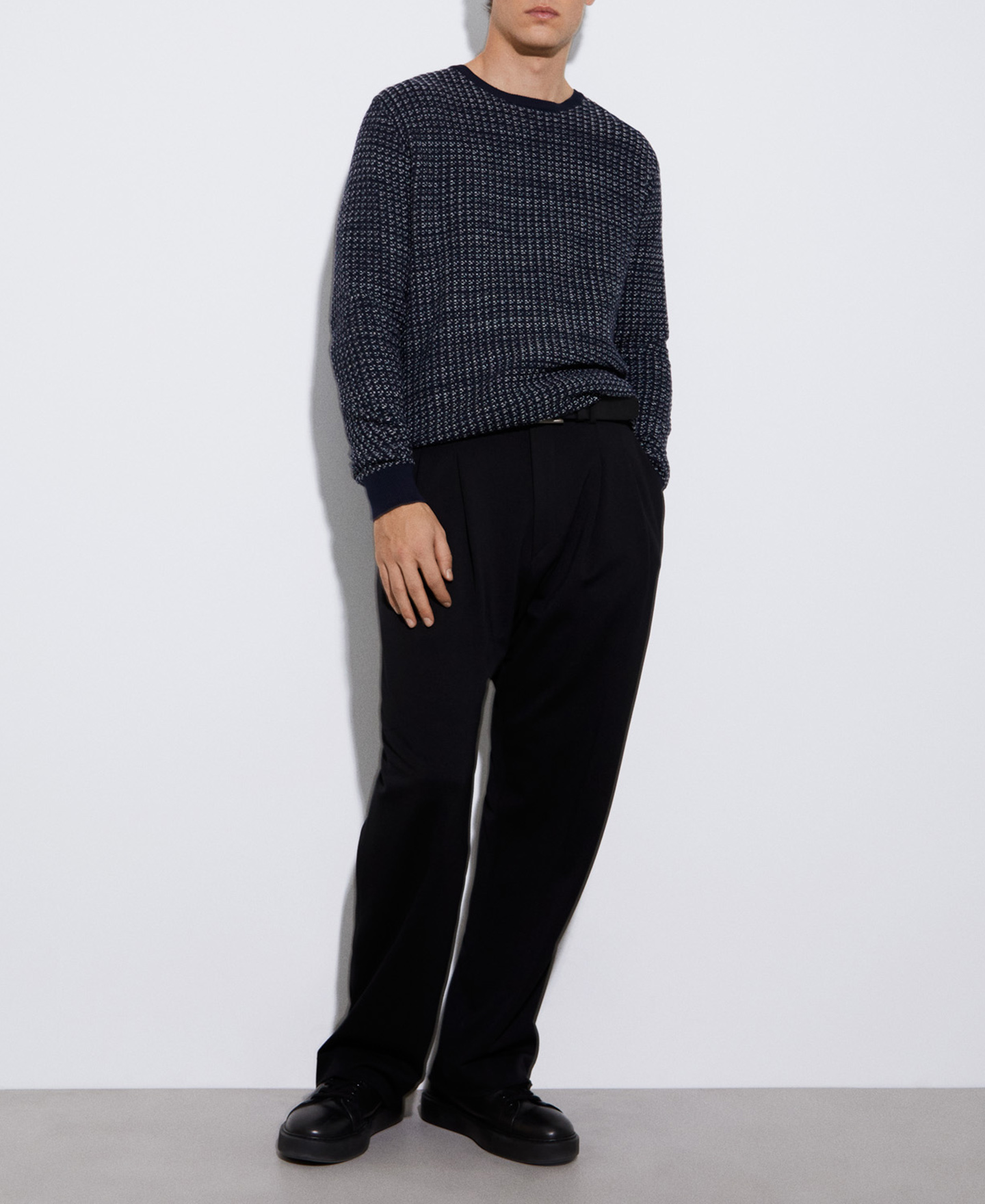 Cotton blend knit sweater image number 1