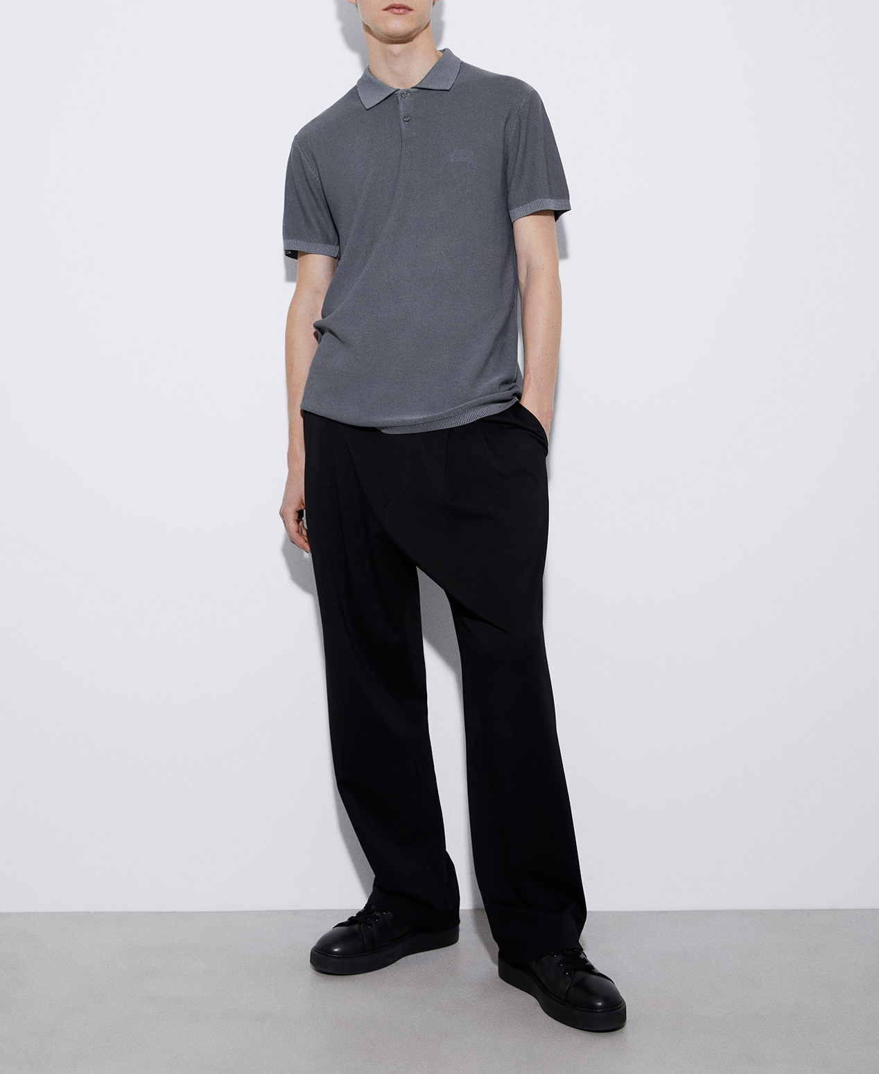Cotton and viscose two button polo shirt image number 1