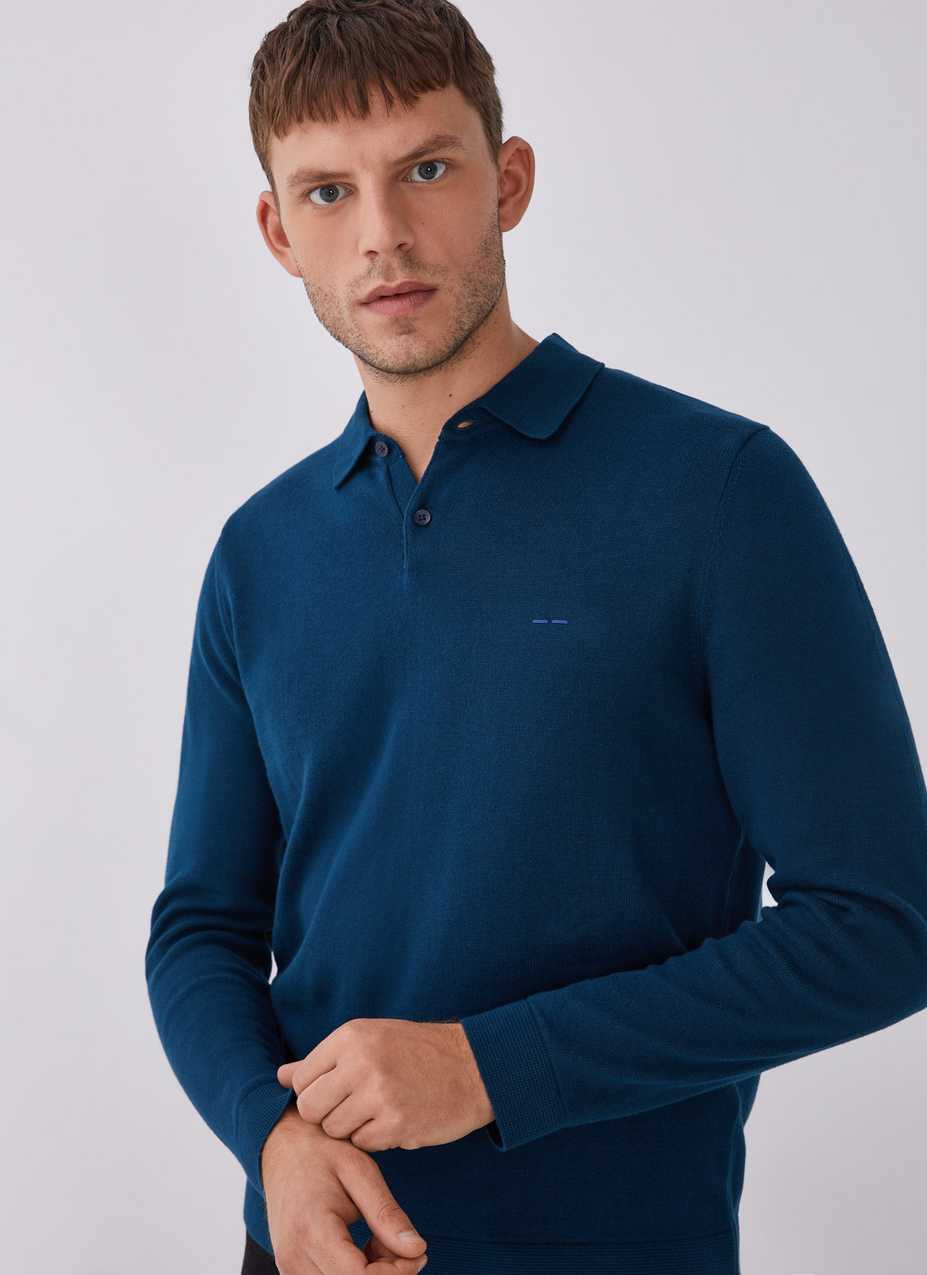 Long sleeve cotton polo shirt image number 0