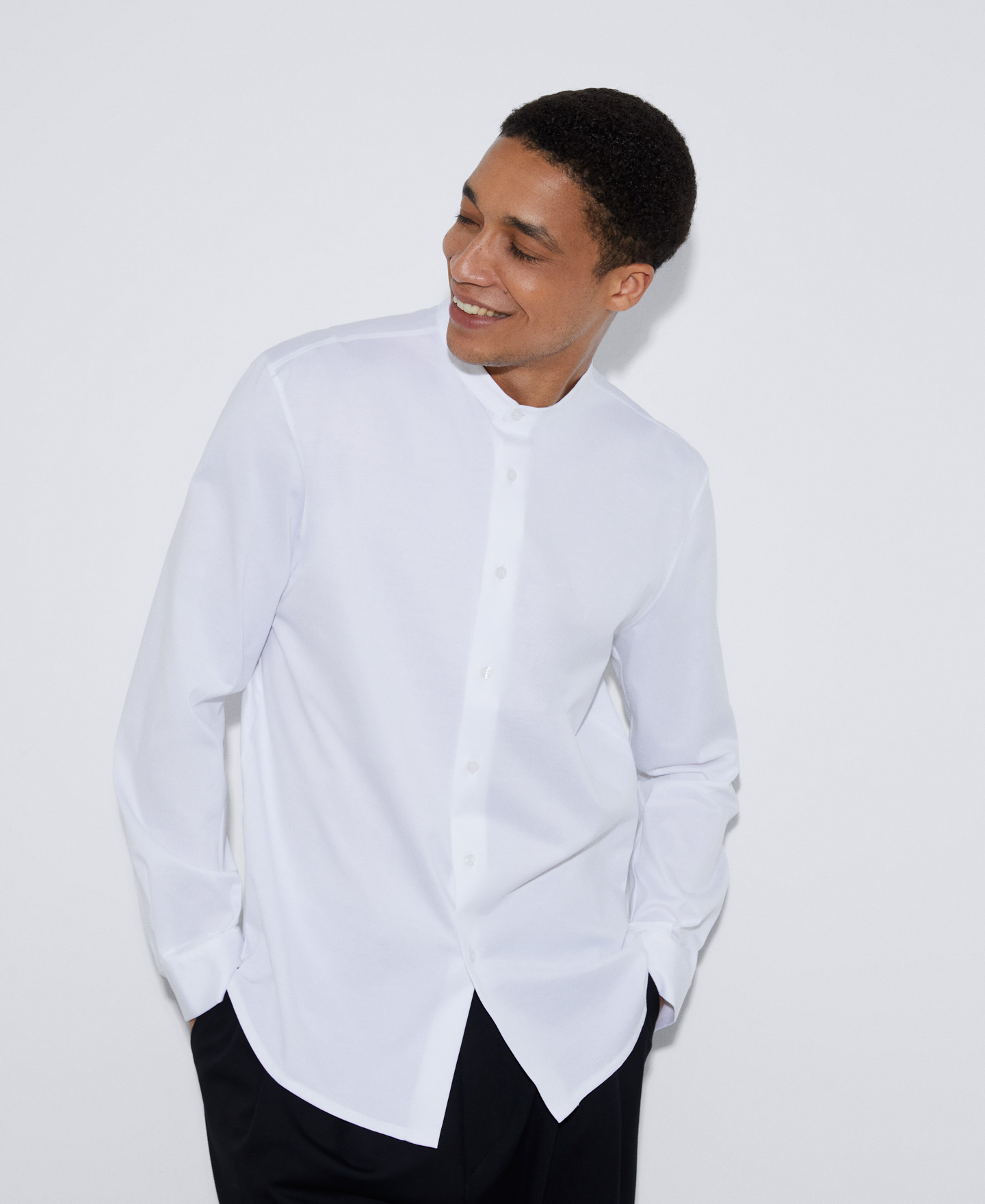 Cotton mandarin collar shirt image number 0