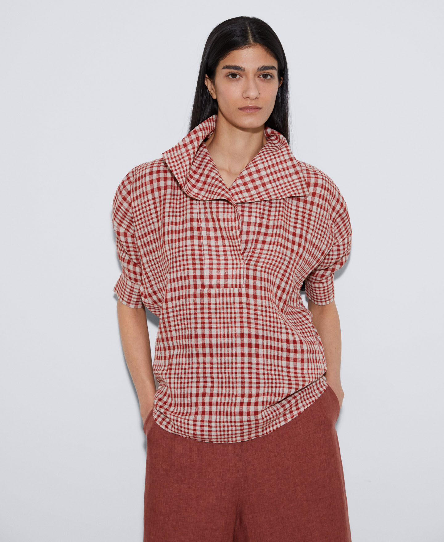 Checked linen and cotton shirt image number 0