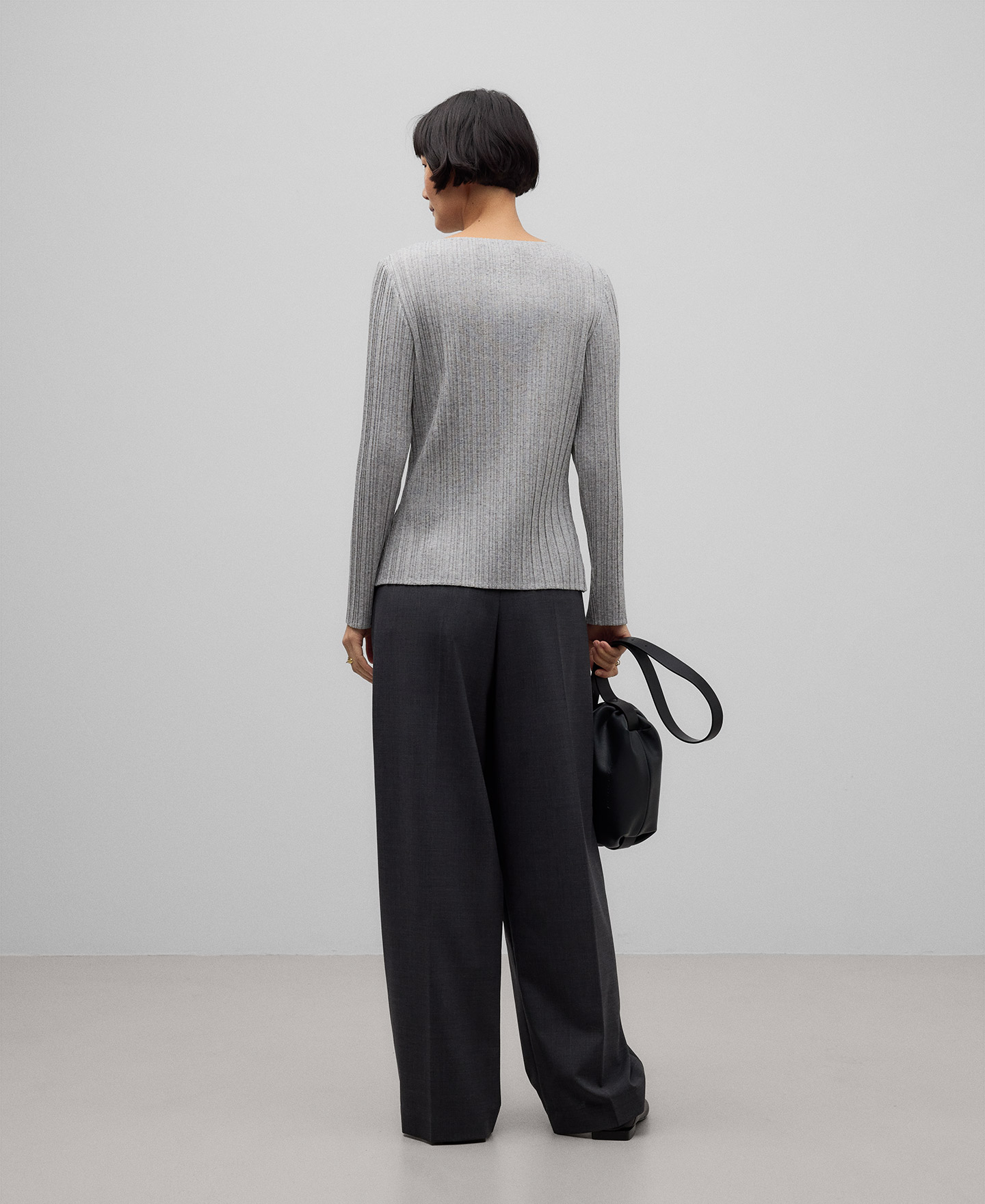 Pleated fabric fitted T-shirt woman image number 2