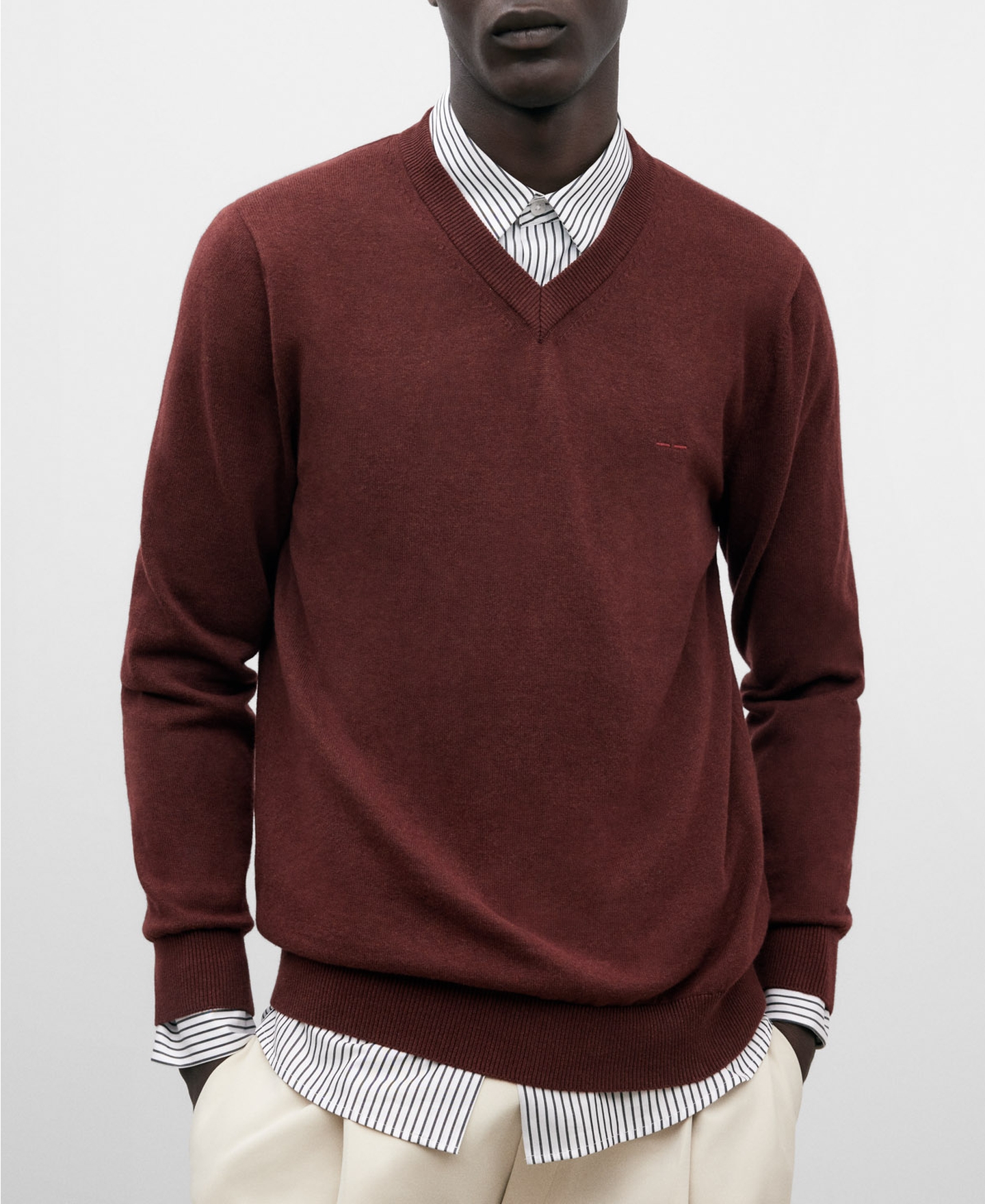 V-neck cotton sweater for men image number 0