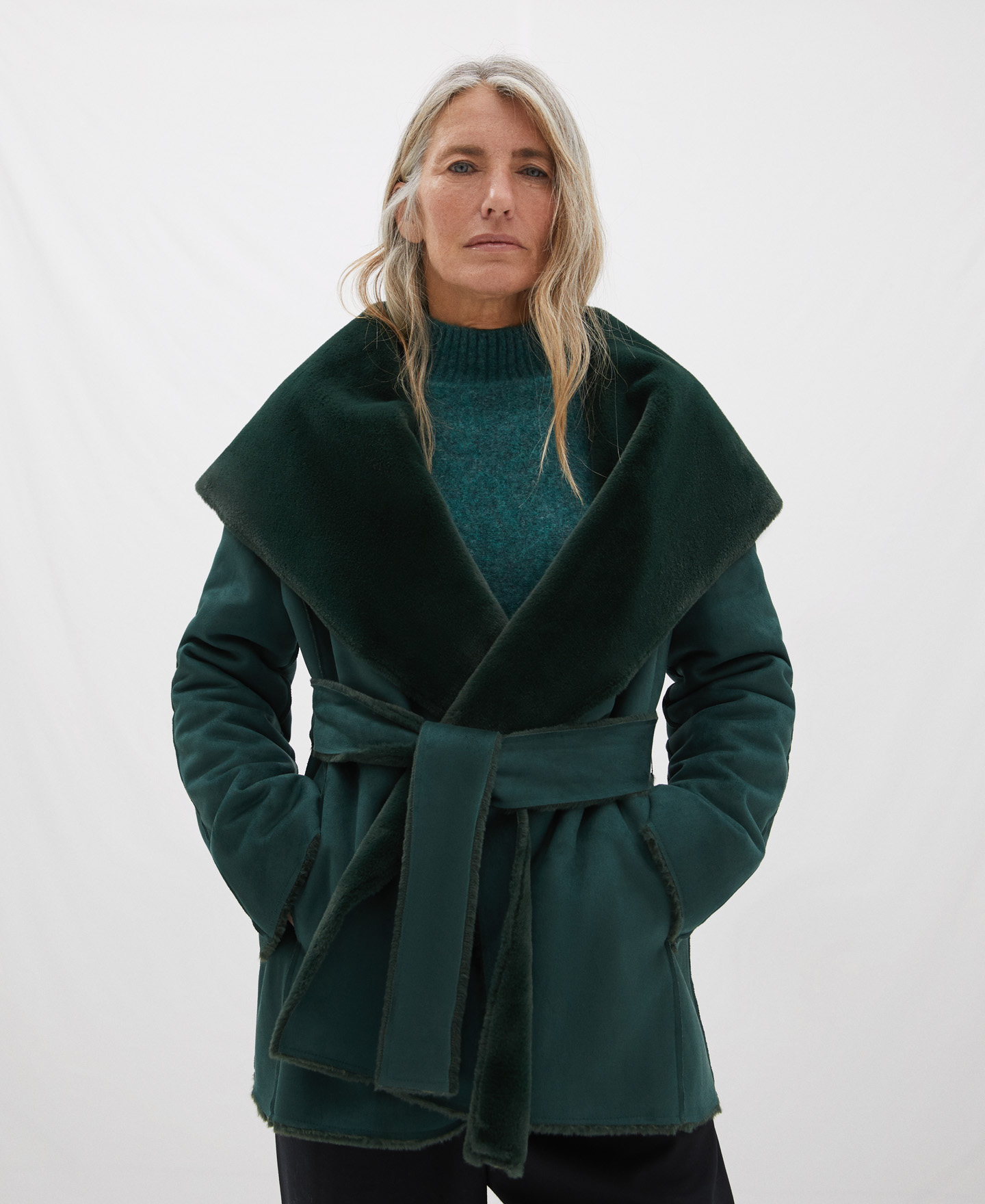 Shawl collar coat with bow closure image number 0