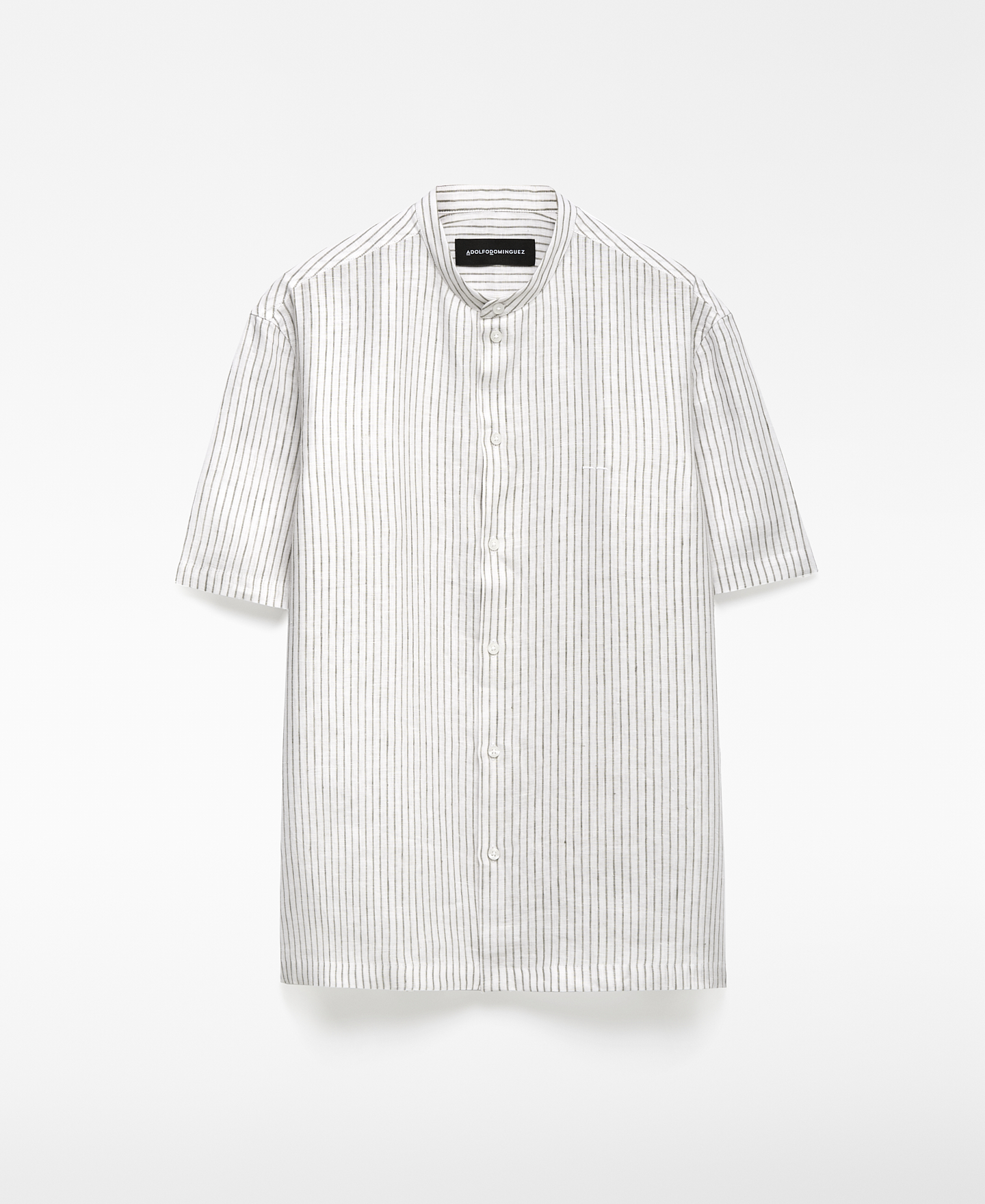 Mandarin collar linen striped shirt man image number 4