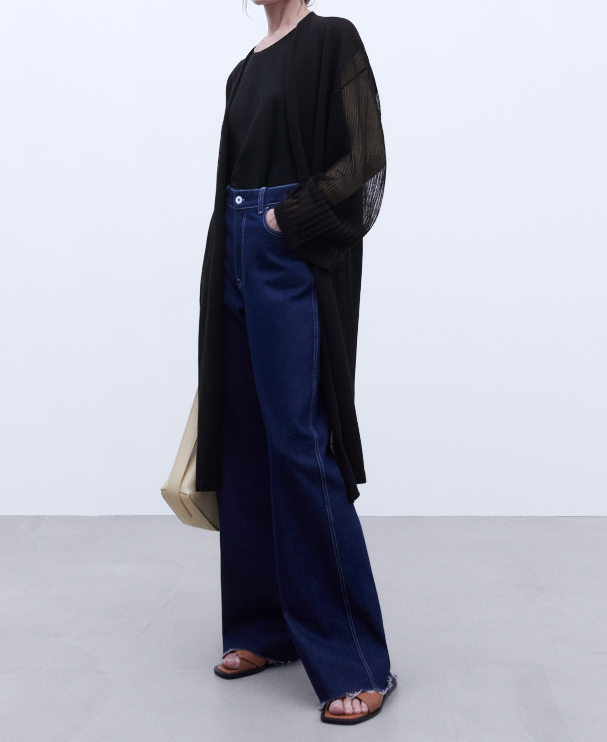 Lace knit long jacket image number 1