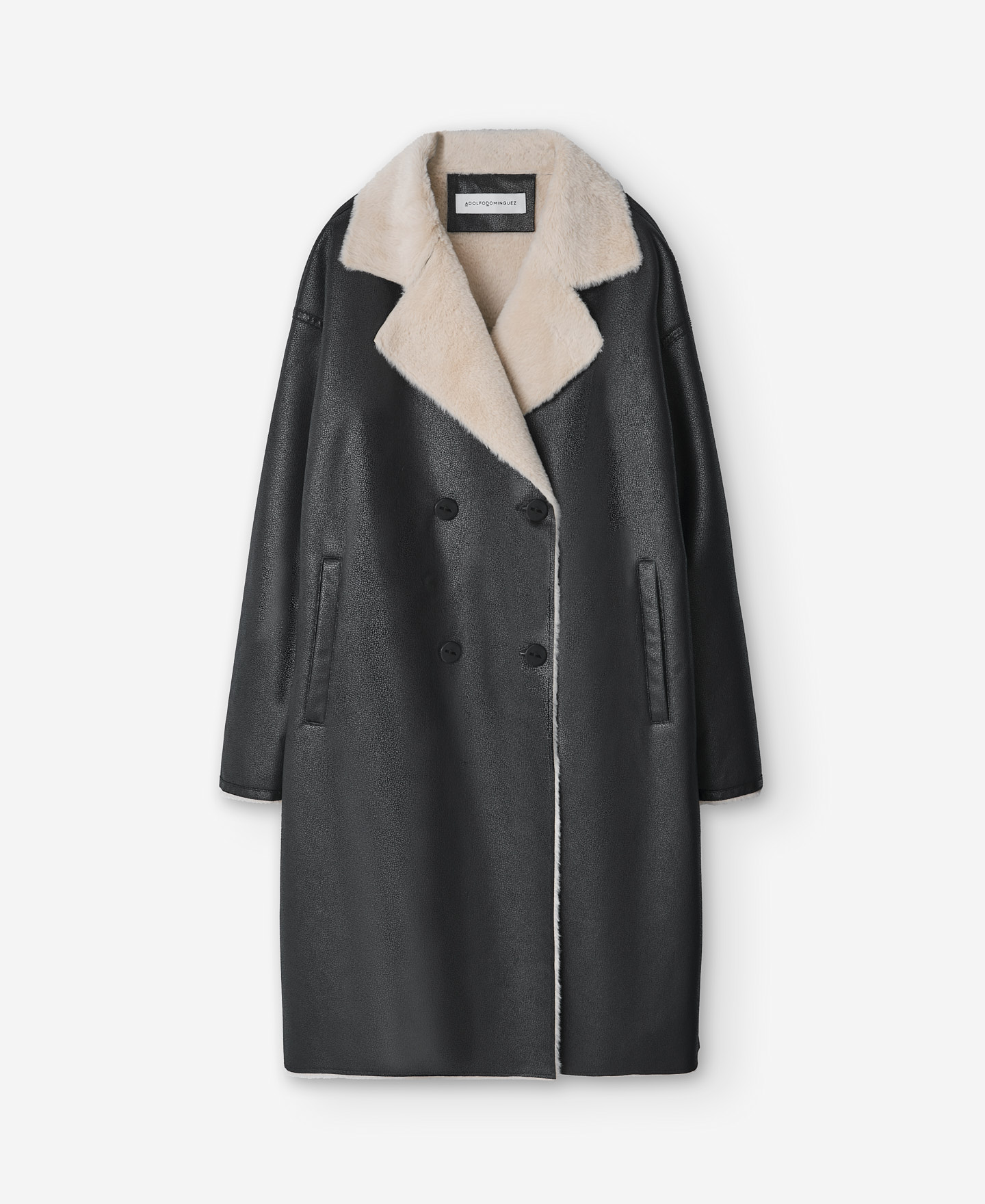 Black coat leather texture women image number 4