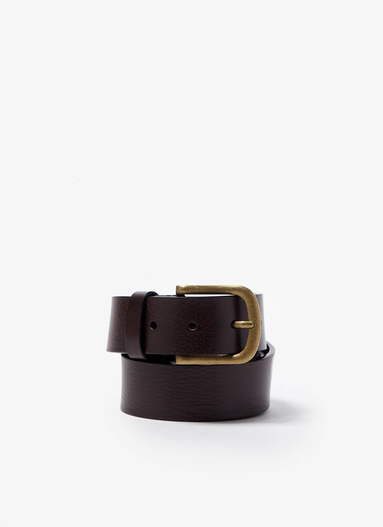 Leather belt with aged metal buckle image number 1