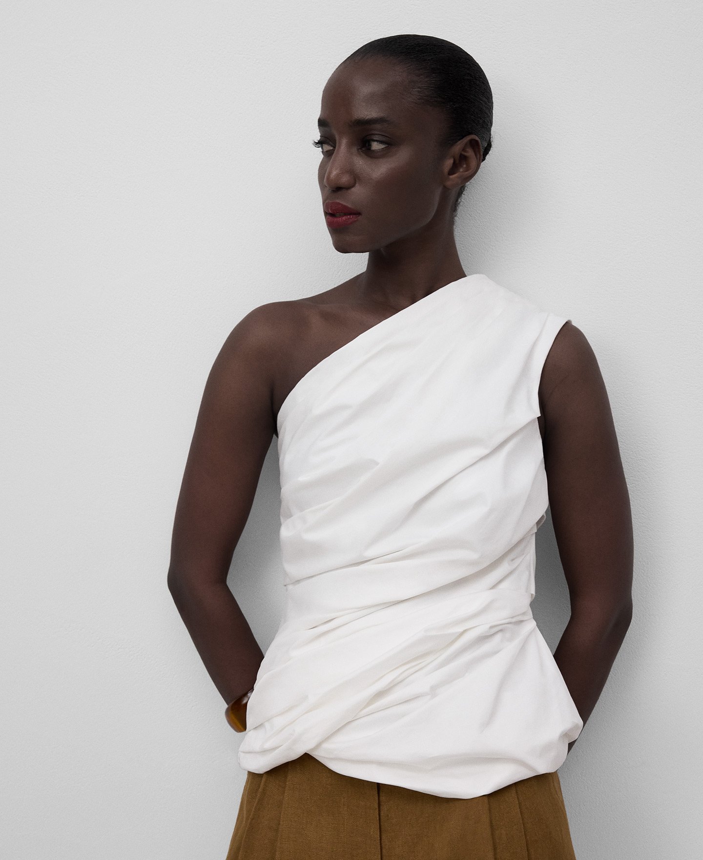 Haut asymétrique drapé en coton femme image number 0