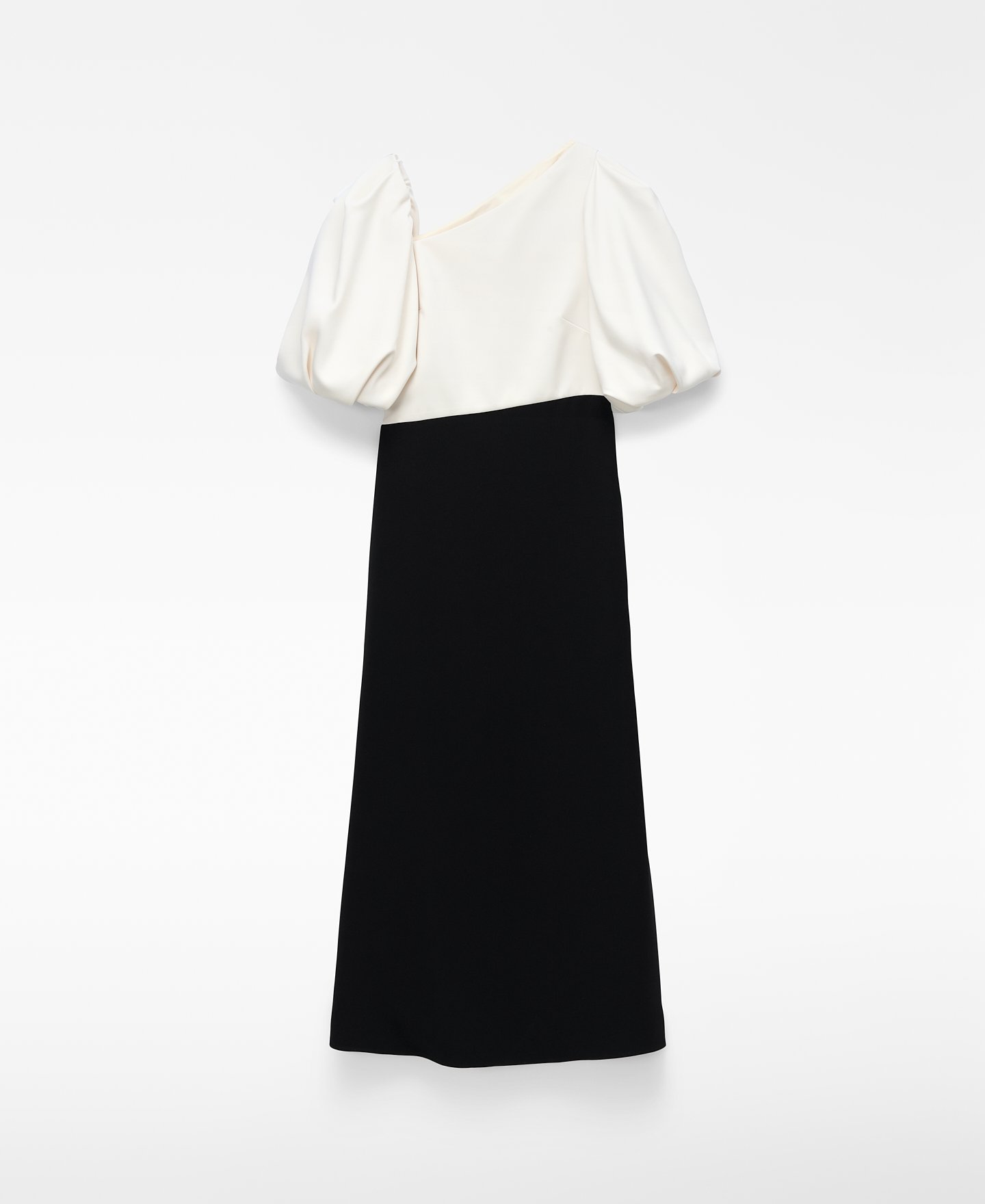 Two-tone long dress with balloon sleeve image number 4