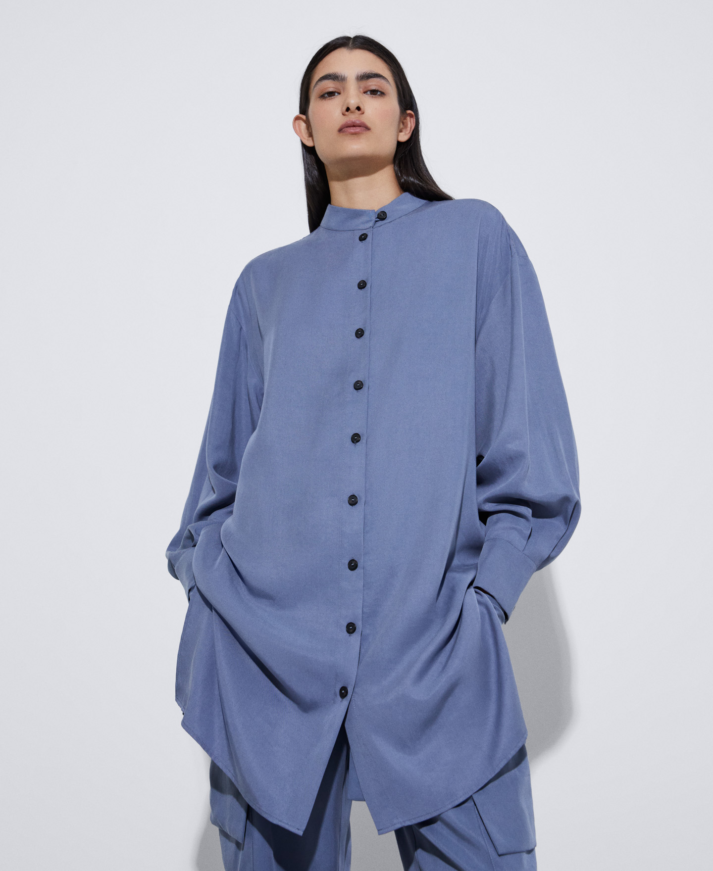 Blouson long à col Mao en lyocell image number 0