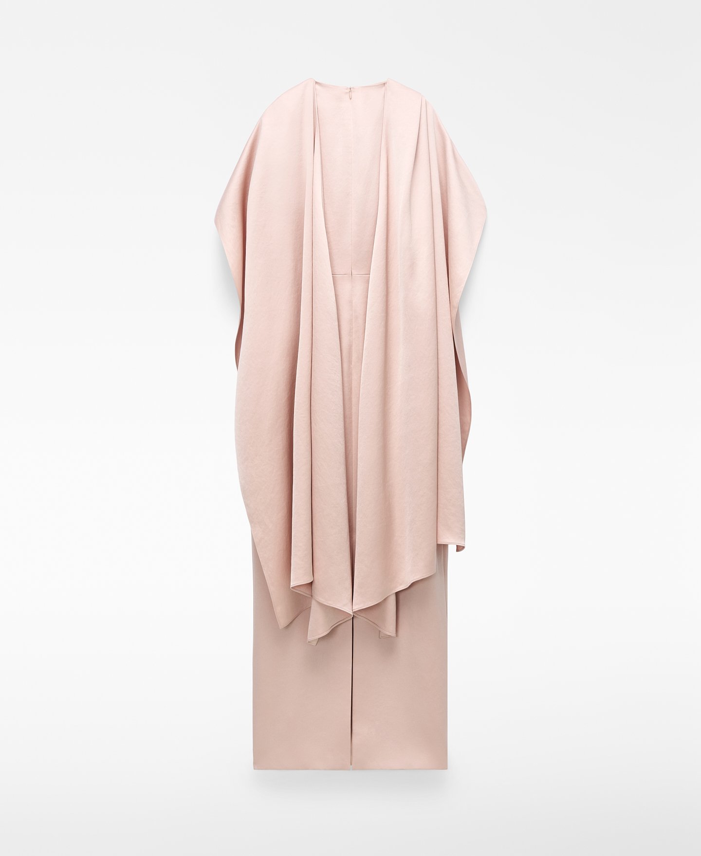 Vestido largo satinado con chal drapeado image number 5