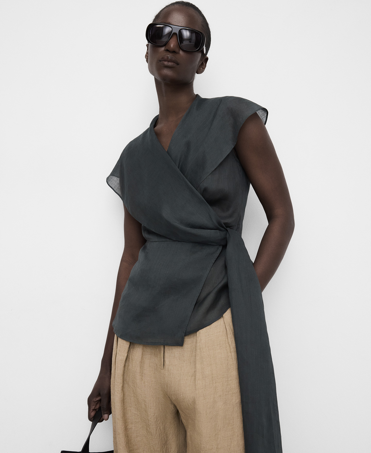 Ramie shawl collar wrap top image number 0