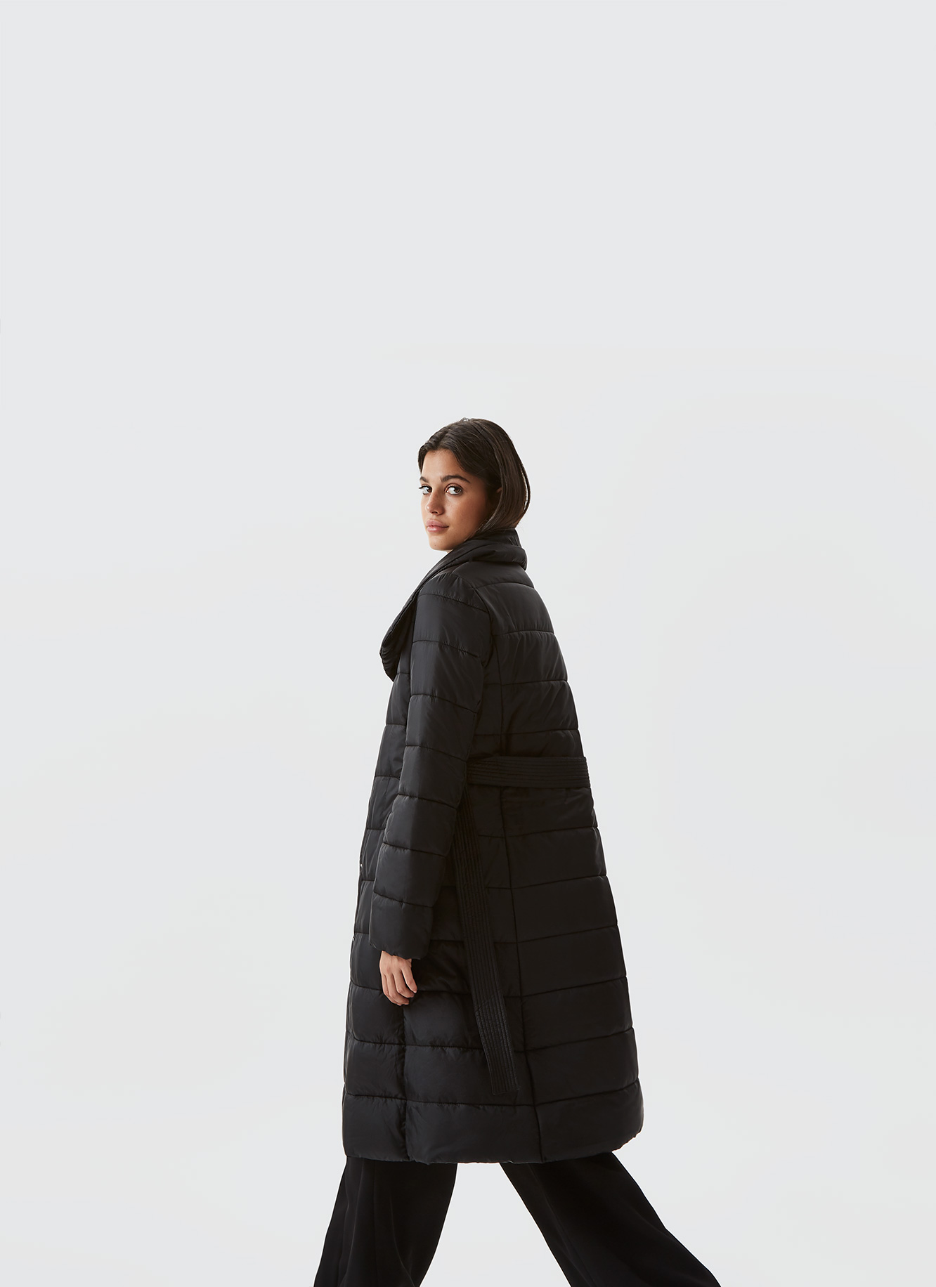 Long padded coat with belt image number 2