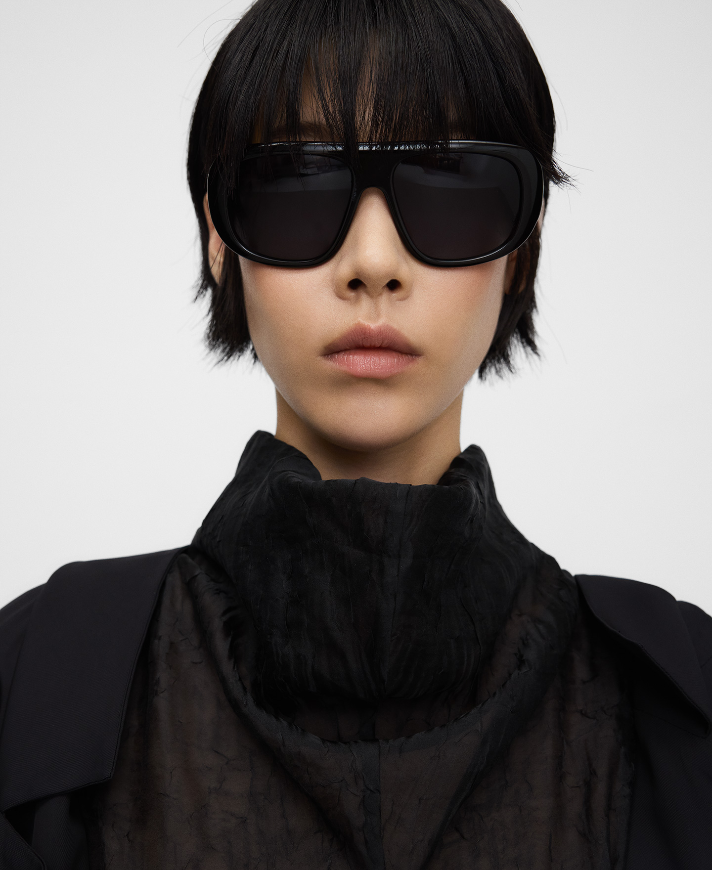 Mixed-fabric funnel-neck dress image number 5