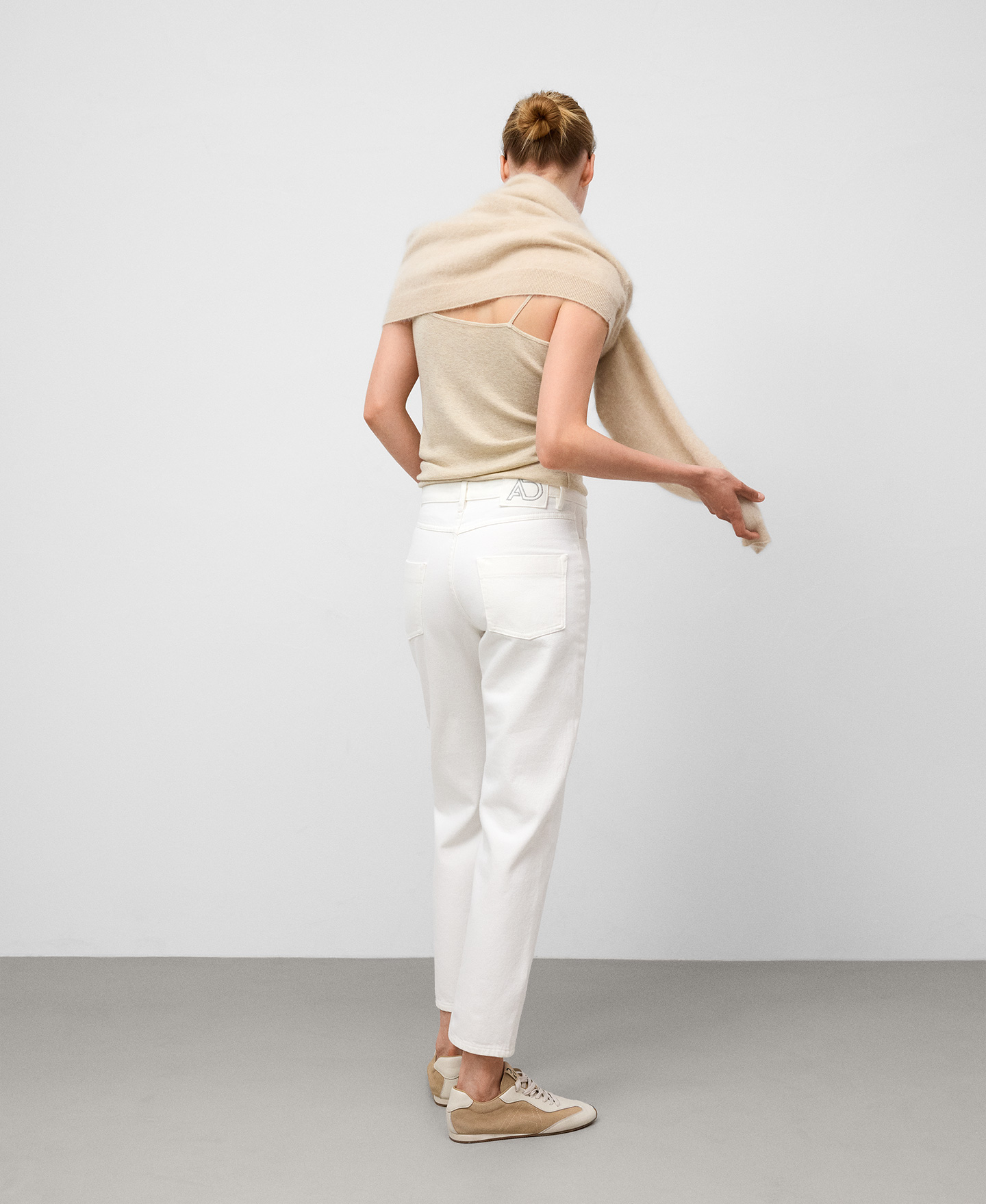 Cotton denim straight trousers woman image number 2