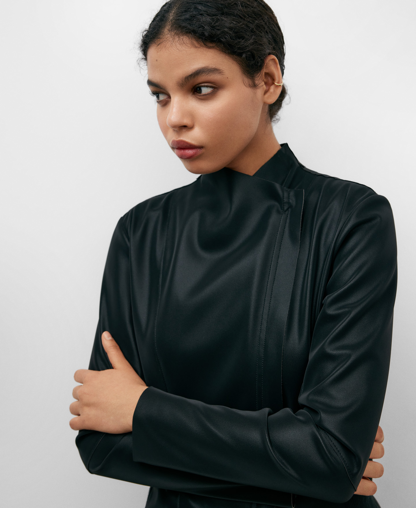 Leather texture biker jacket image number 3