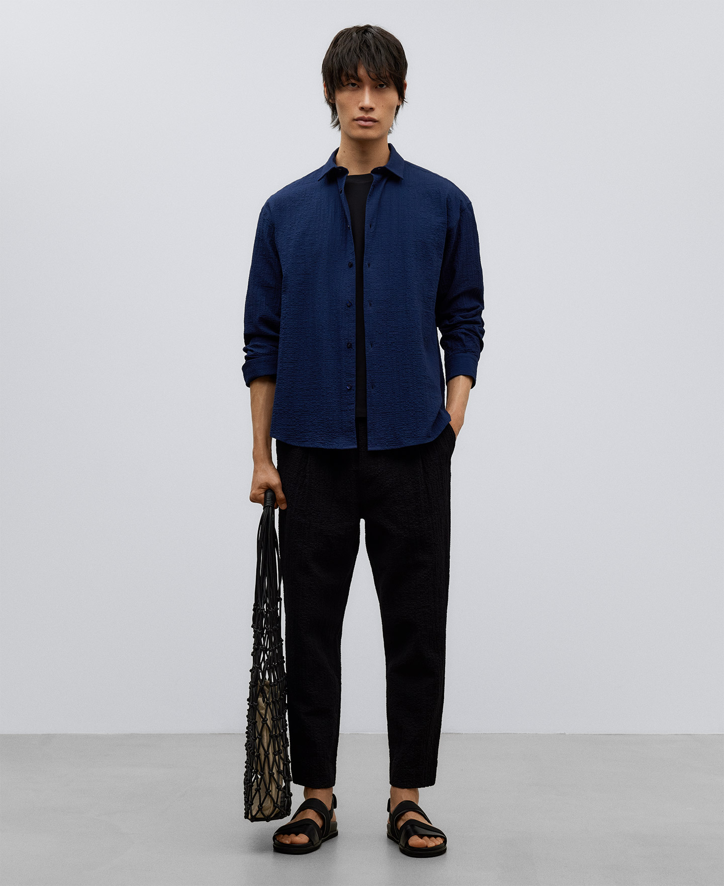 Navy blue cotton shirt man image number 1