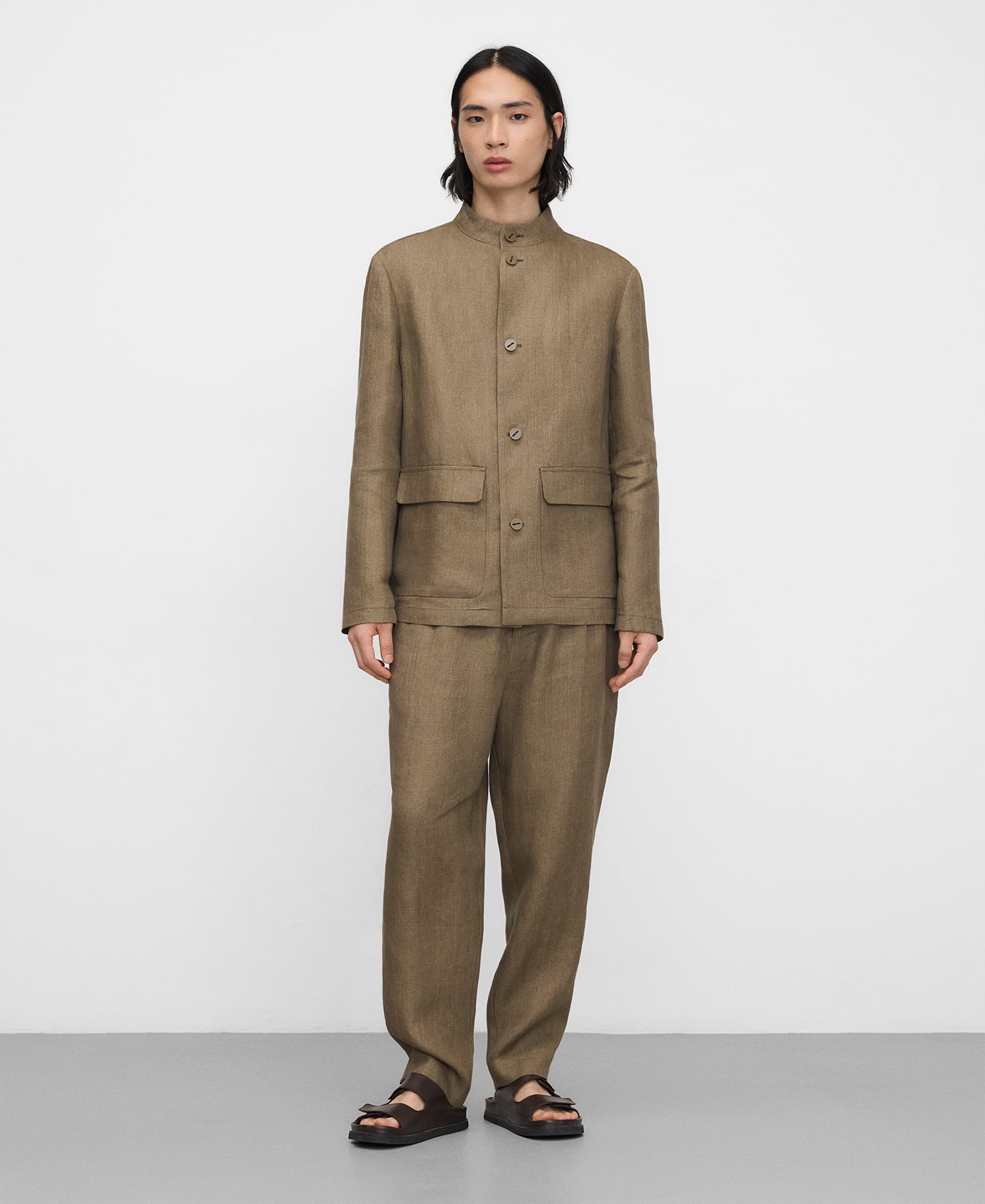 European linen semi-jogger trousers image number 1