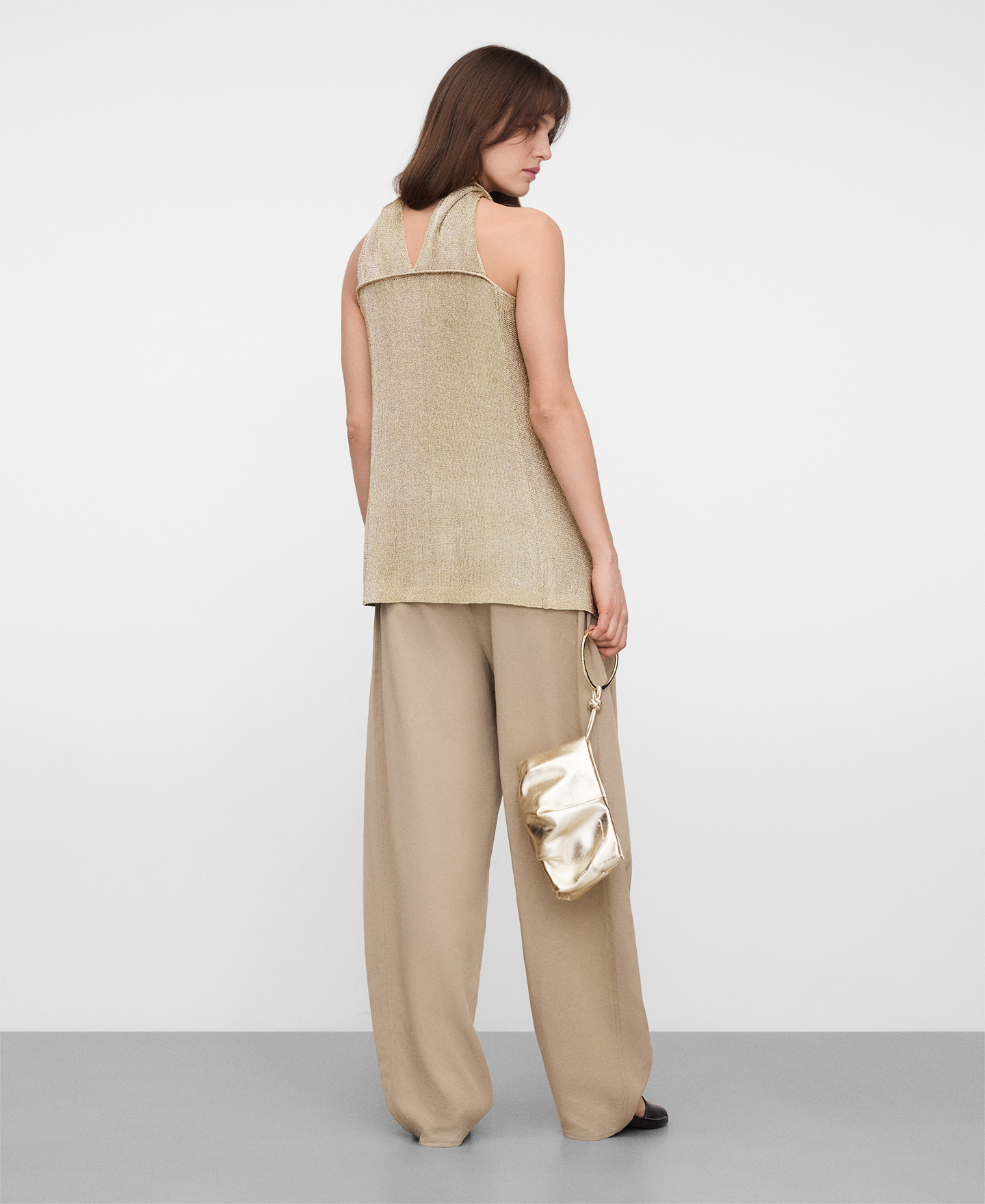 Metallic knit wrap top image number 2