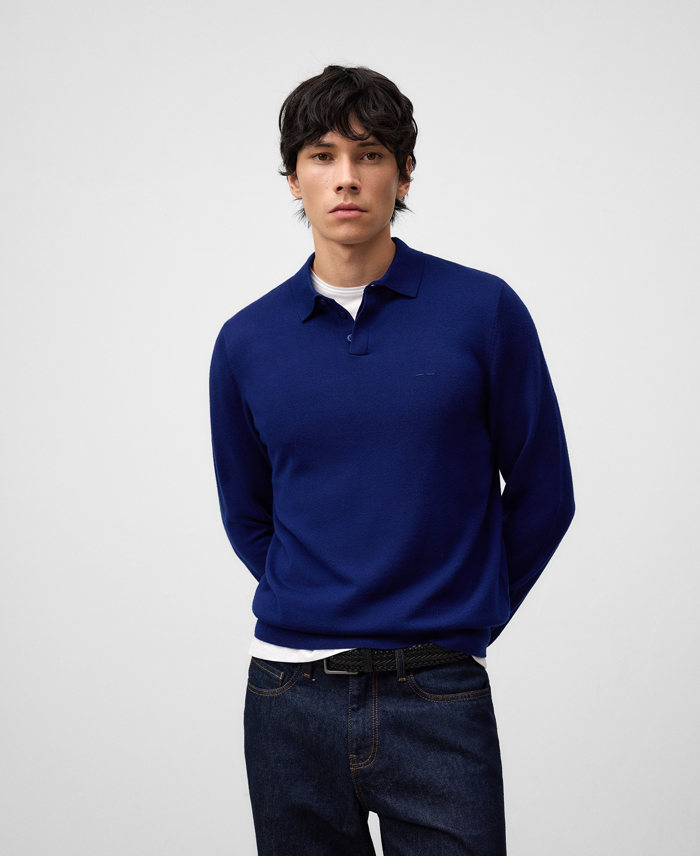 Polo manga larga lana merino hombre image number 0