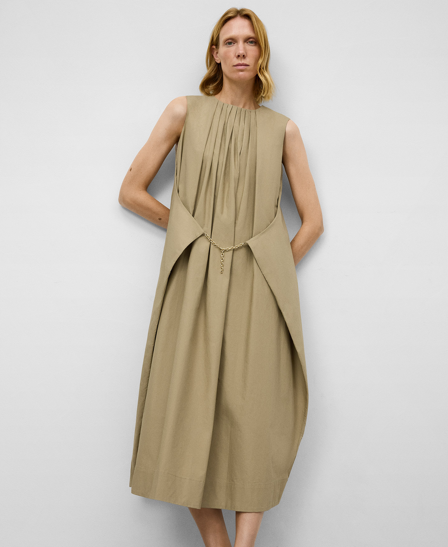 Pleated dress with chain detail woman image number 0