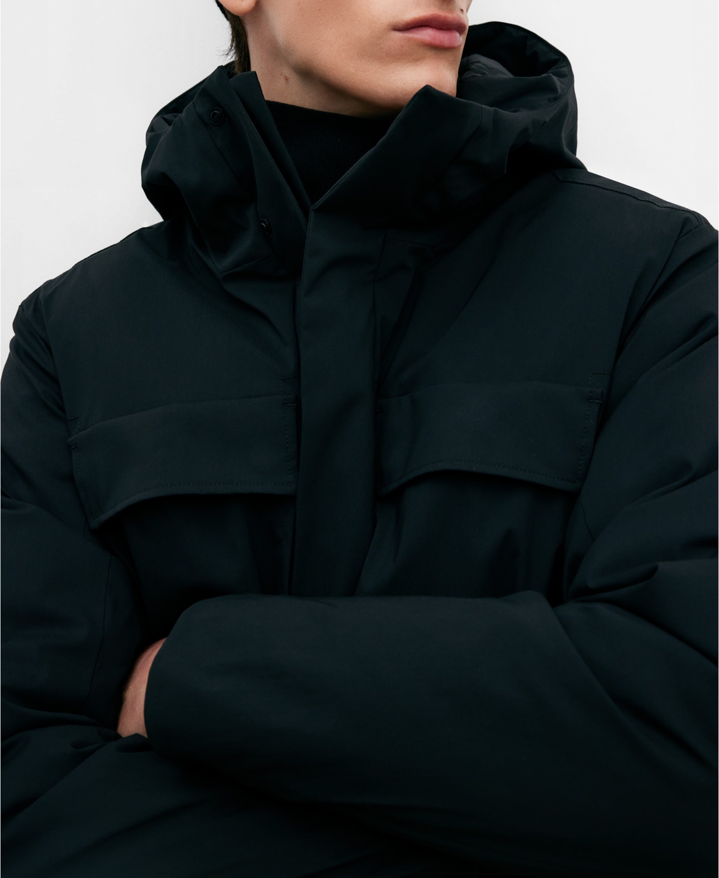 Black padded hooded jacket image number 5